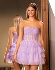 KissDress A-Line Strapless Scoop Tiered Sleeveless Short Homecoming Dress | Flaunting a square neckline that enhances your collarbones, this sleeveless beauty is perfect for showing off your sleek style.