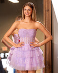 KissDress A-Line Strapless Scoop Tiered Sleeveless Short Homecoming Dress | Flaunting a square neckline that enhances your collarbones, this sleeveless beauty is perfect for showing off your sleek style.