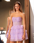 A-Line Strapless Scoop Tiered Tulle Sleeveless Short Homecoming Dresses