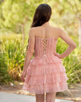 KissDress A-Line Strapless Scoop Tiered Sleeveless Short Homecoming Dress | Flaunting a square neckline that enhances your collarbones, this sleeveless beauty is perfect for showing off your sleek style.