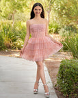 KissDress A-Line Strapless Scoop Tiered Sleeveless Short Homecoming Dress | Flaunting a square neckline that enhances your collarbones, this sleeveless beauty is perfect for showing off your sleek style.