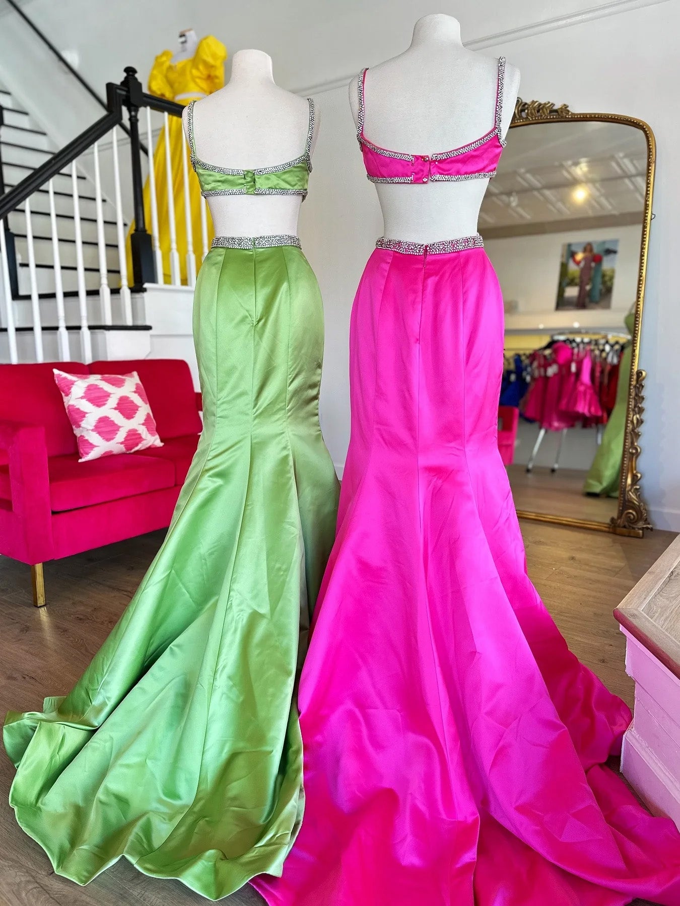 Scoop Neck Mermaid Beaded Long Prom Dress With Bow