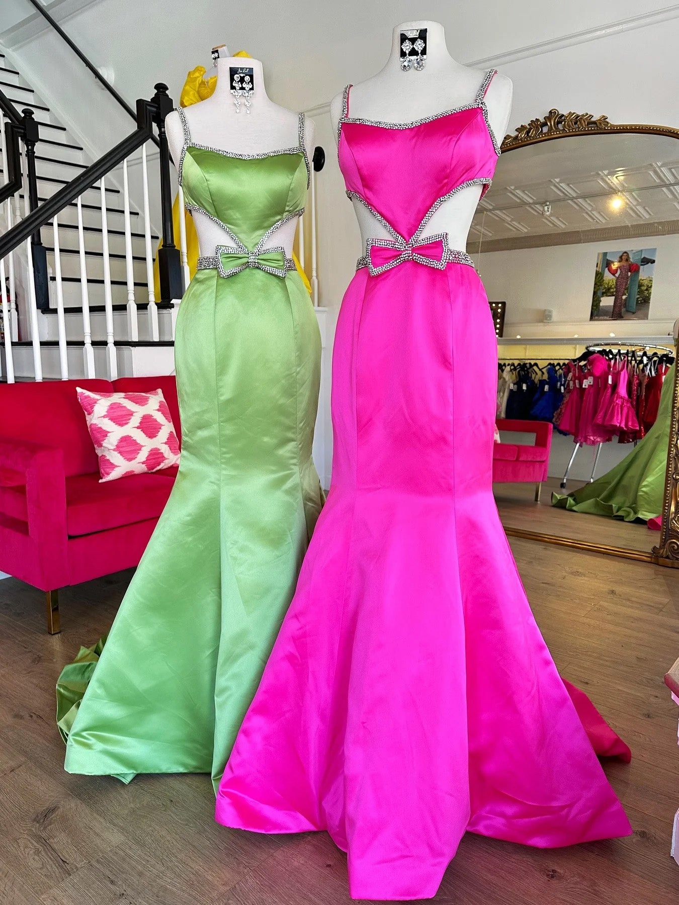 Scoop Neck Mermaid Beaded Long Prom Dress With Bow