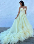 Red Tulle Appliques Sweetheart Ruffle Long Prom Dress