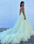 Red Tulle Appliques Sweetheart Ruffle Long Prom Dress