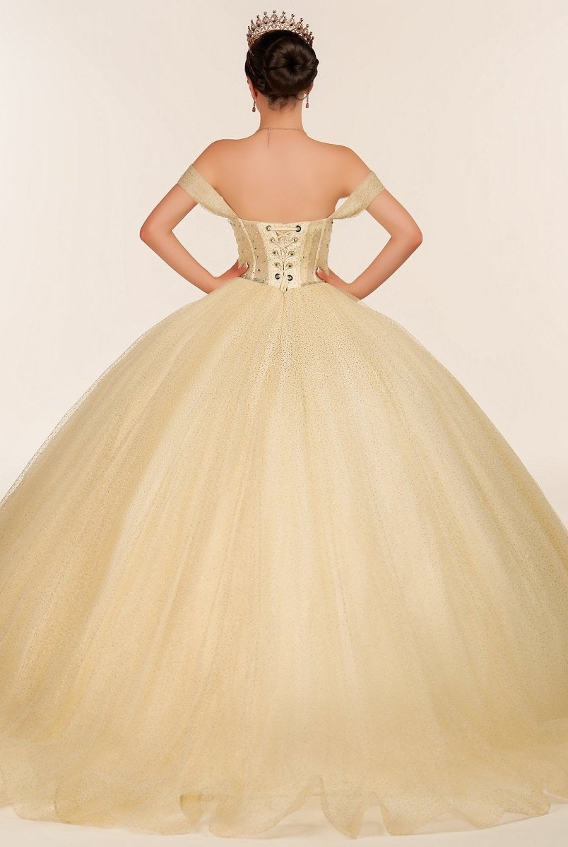 Yellow Ball Gown Tulle Off - the - Shoulder Quincenara Dresses - KissProm