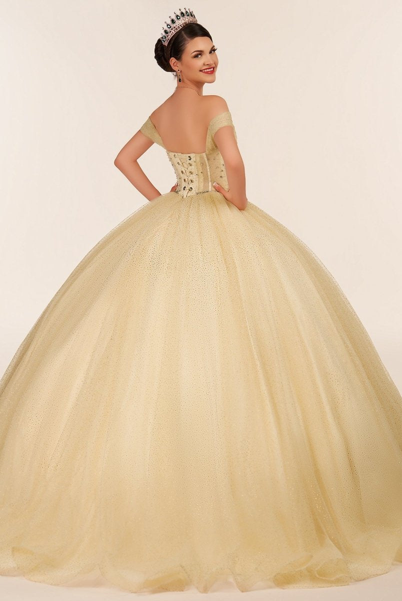 Yellow Ball Gown Tulle Off - the - Shoulder Quincenara Dresses - KissProm