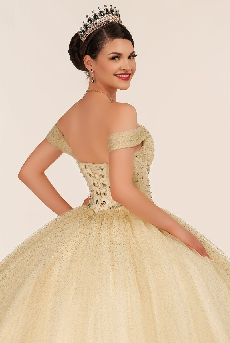 Yellow Ball Gown Tulle Off - the - Shoulder Quincenara Dresses - KissProm