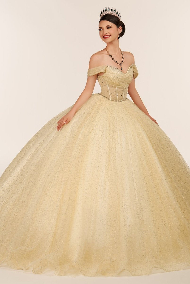 Yellow Ball Gown Tulle Off - the - Shoulder Quincenara Dresses - KissProm