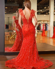 Yellow Ruffle Straps 3D Flower Mermaid Lace Long Prom Dress