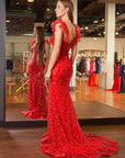 Yellow Ruffle Straps 3D Flower Mermaid Lace Long Prom Dress