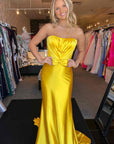 Red Strapless Bow Mermaid Long Prom Dress