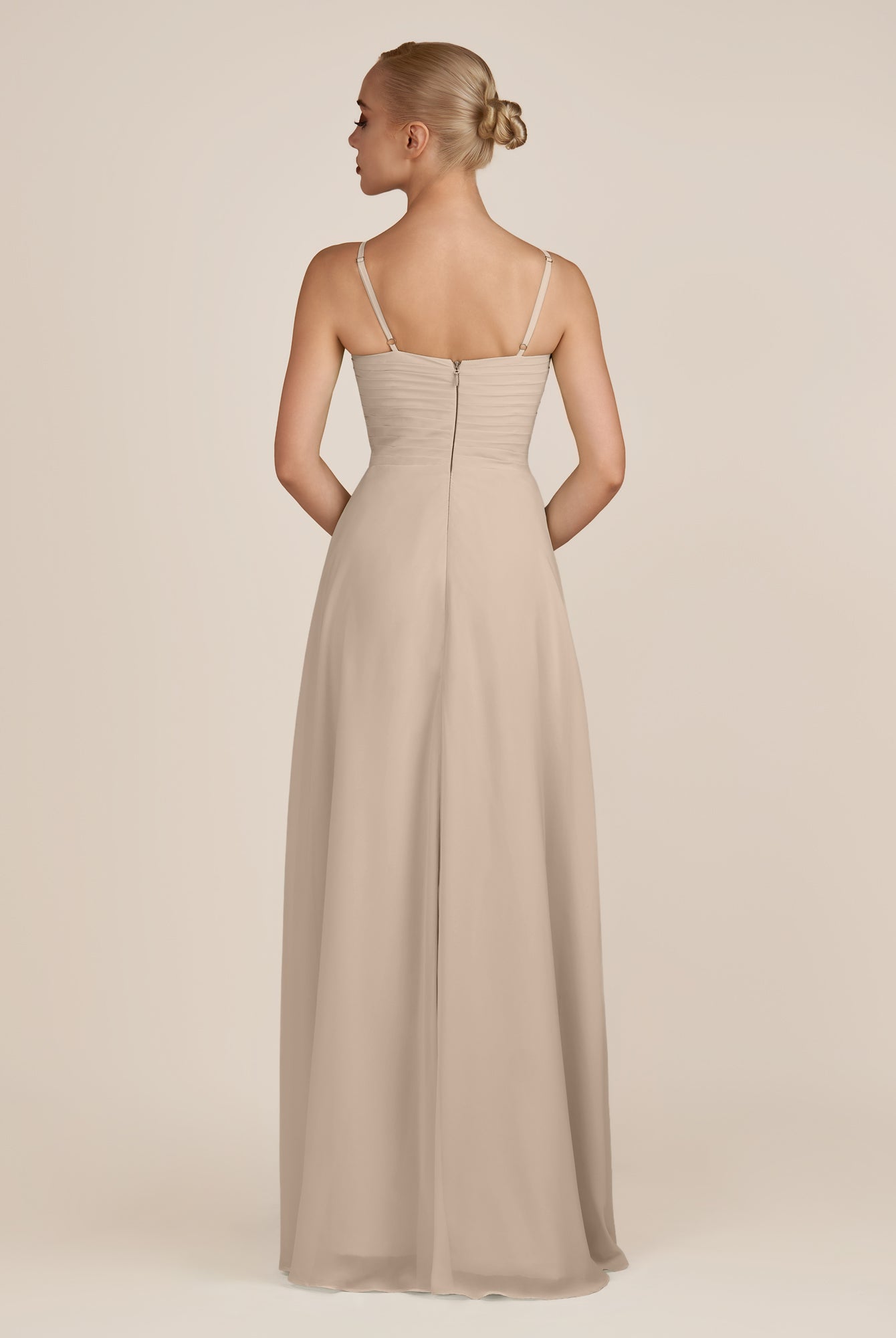 KissDress-Ysolina Almond A Line Sweetheart Chiffon Pleated Long Bridesmaid Dress with Slit