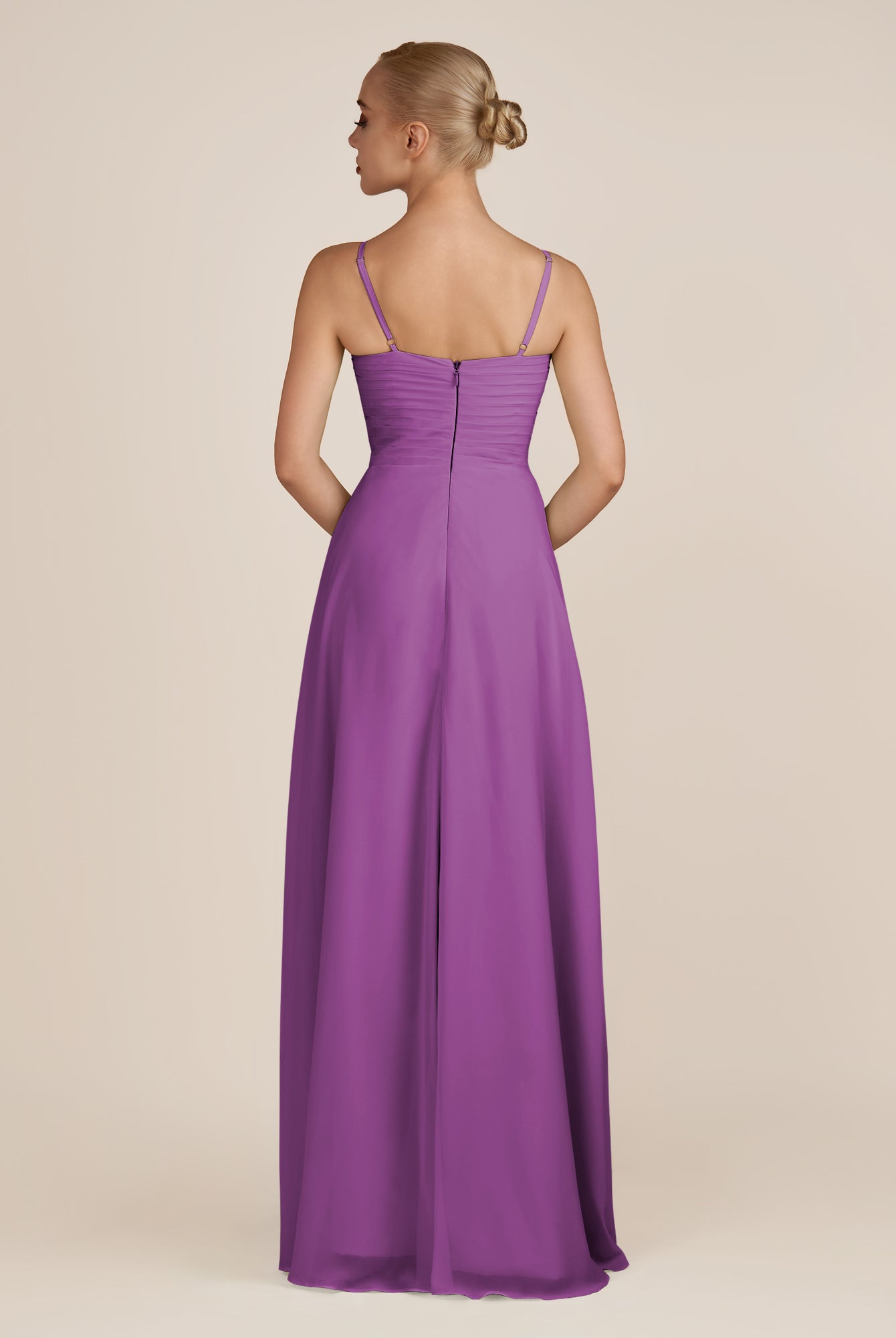 KissDress-Ysolina Amethyst A Line Sweetheart Chiffon Pleated Long Bridesmaid Dress with Slit