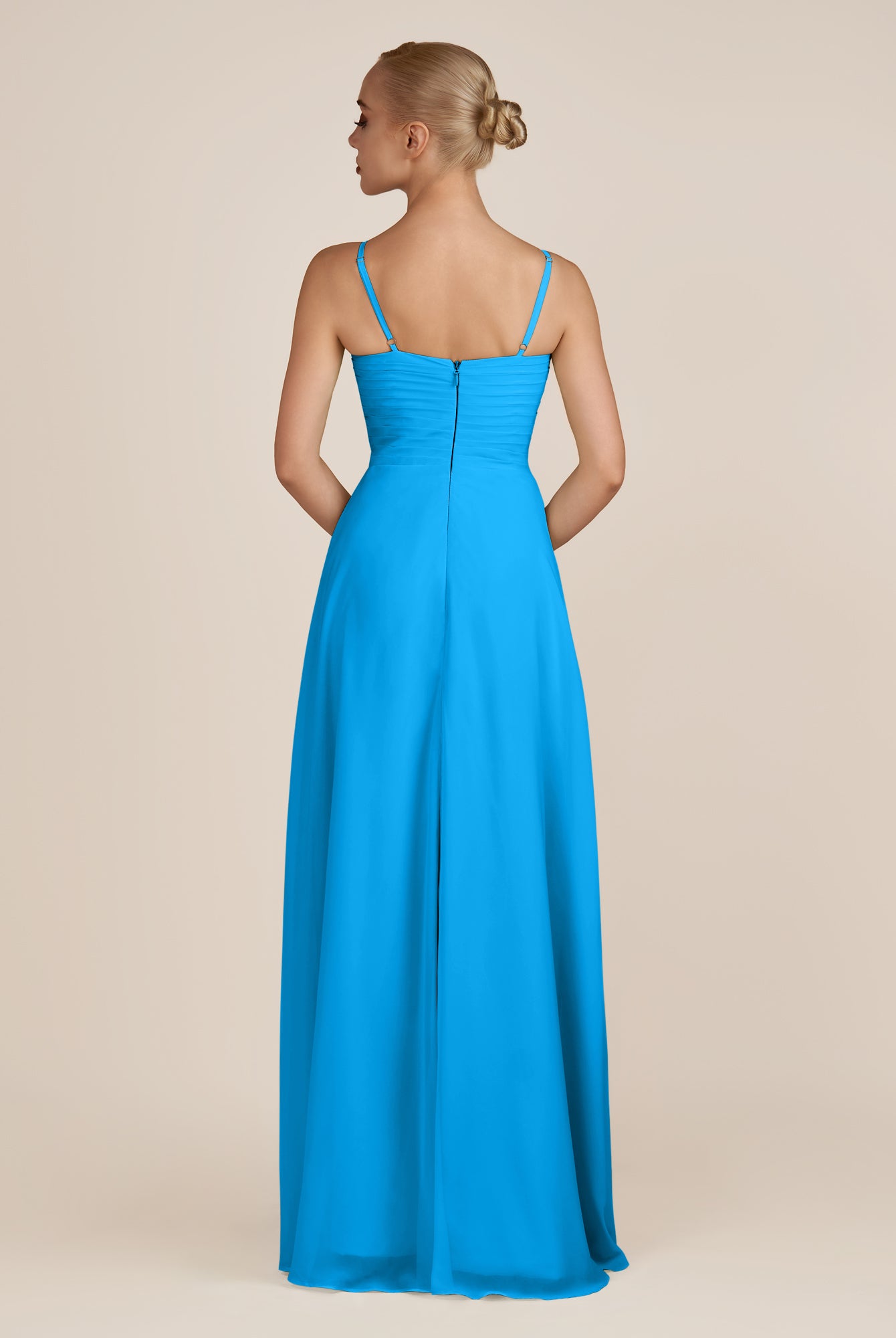 KissDress-Ysolina Blue Jay A Line Sweetheart Chiffon Pleated Long Bridesmaid Dress with Slit