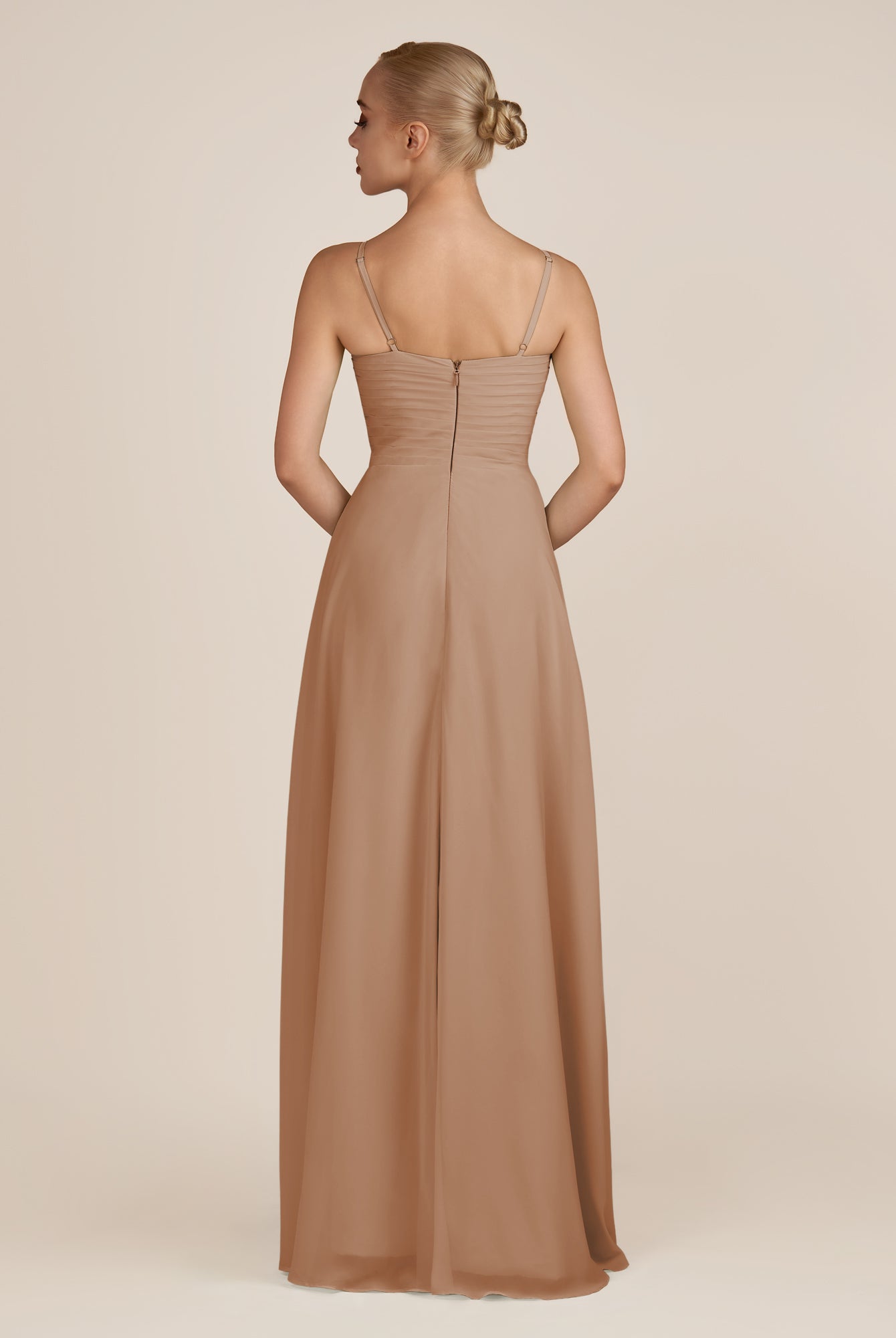 KissDress-Ysolina Bronzer A Line Sweetheart Chiffon Pleated Long Bridesmaid Dress with Slit