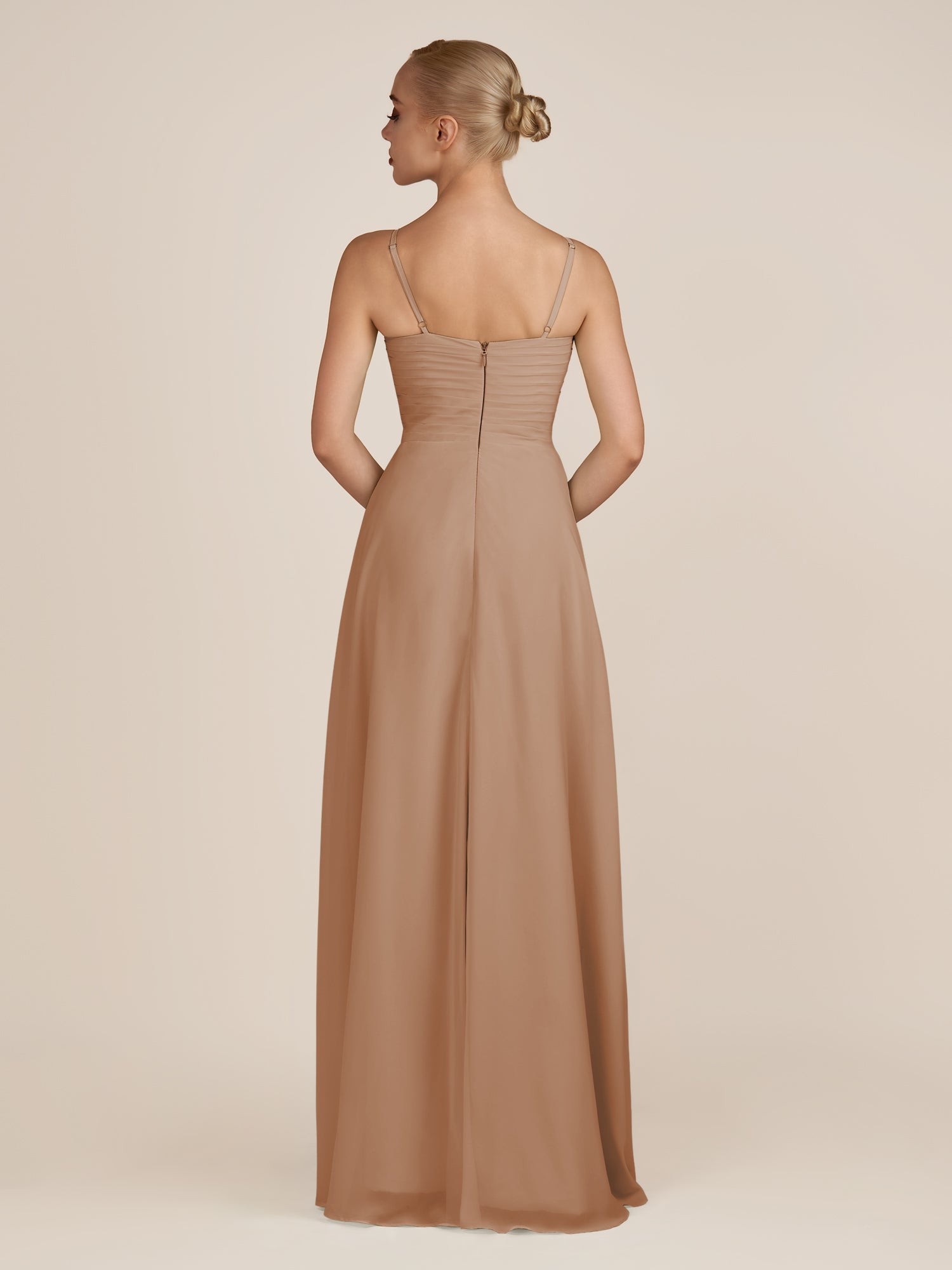 KissDress-Ysolina Bronzer A Line Sweetheart Chiffon Pleated Long Bridesmaid Dress with Slit