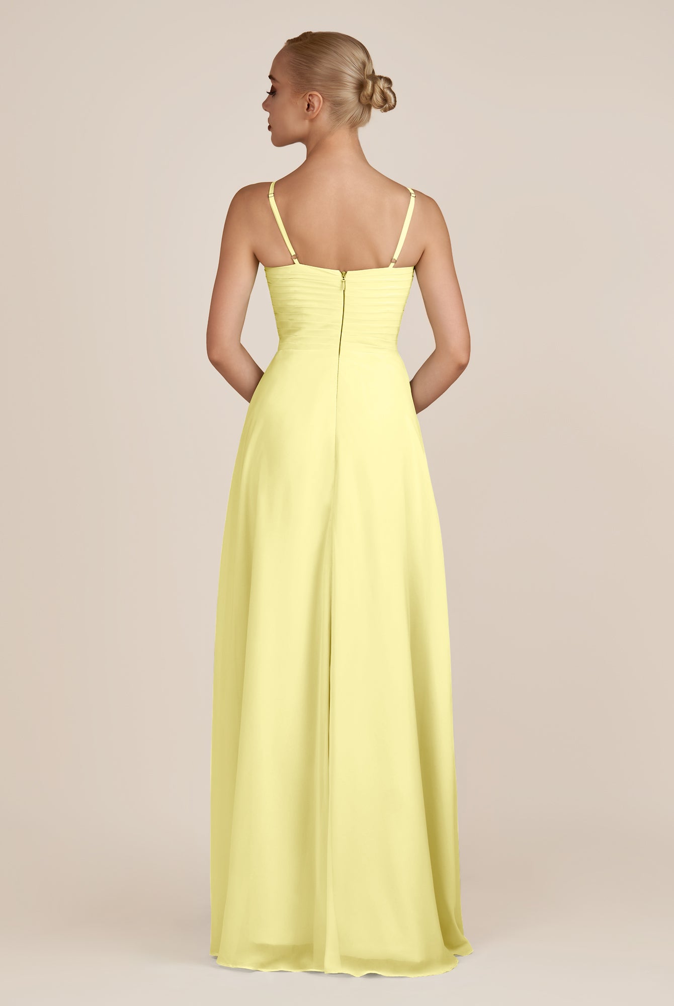 KissDress-Ysolina Buttercup A Line Sweetheart Chiffon Pleated Long Bridesmaid Dress with Slit