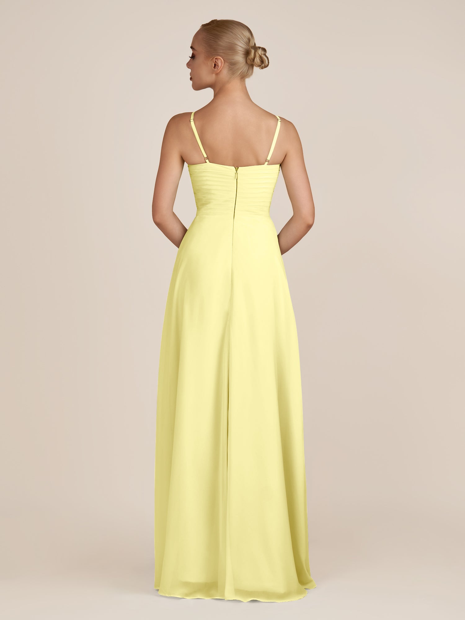 KissDress-Ysolina Buttercup A Line Sweetheart Chiffon Pleated Long Bridesmaid Dress with Slit