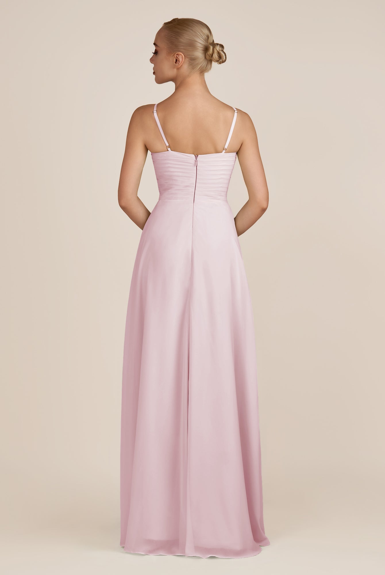 KissDress-Ysolina Candy Pink A Line Sweetheart Chiffon Pleated Long Bridesmaid Dress with Slit