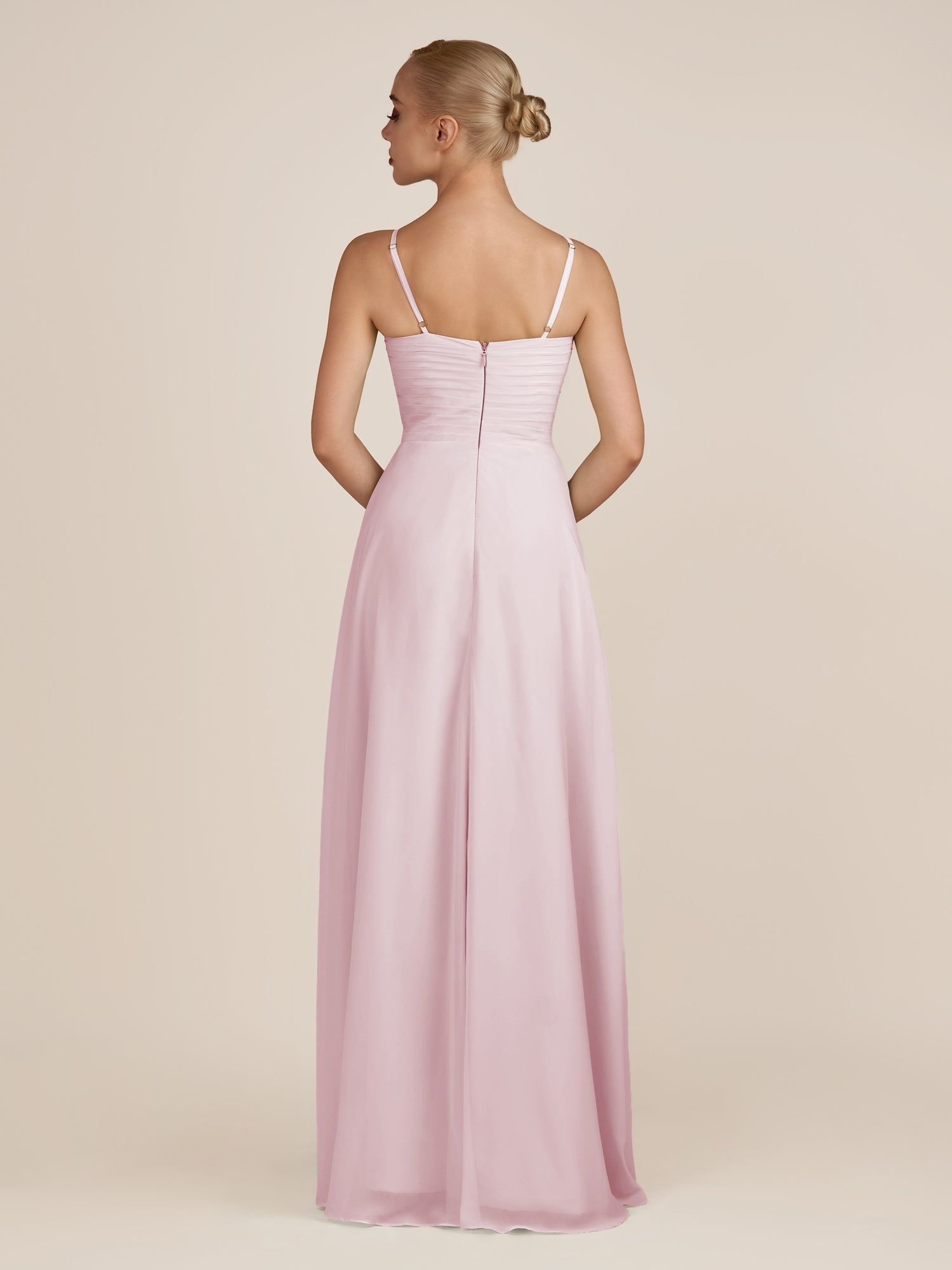 KissDress-Ysolina Candy Pink A Line Sweetheart Chiffon Pleated Long Bridesmaid Dress with Slit
