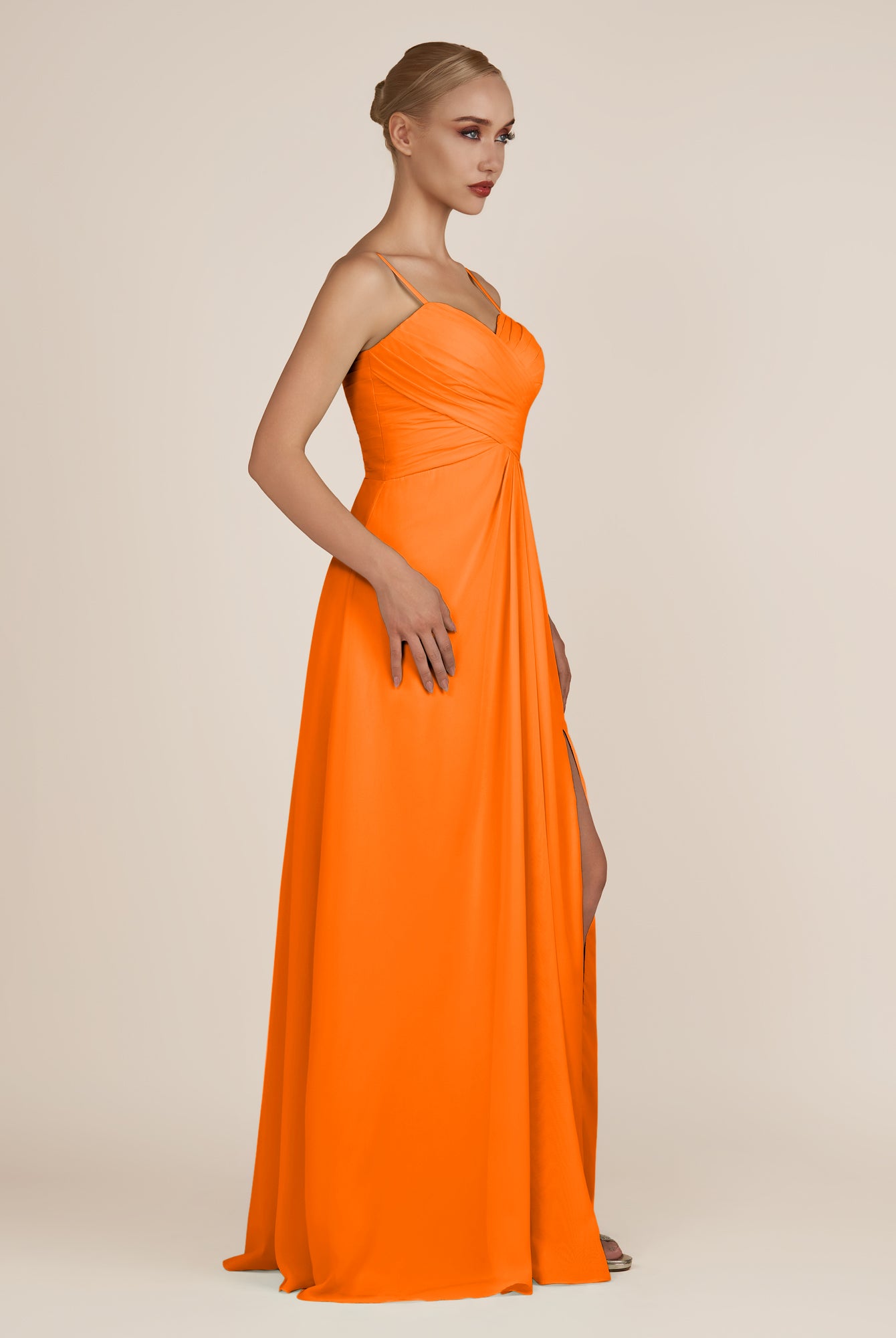 KissDress-Ysolina Cinnamon A Line Sweetheart Chiffon Pleated Long Bridesmaid Dress with Slit