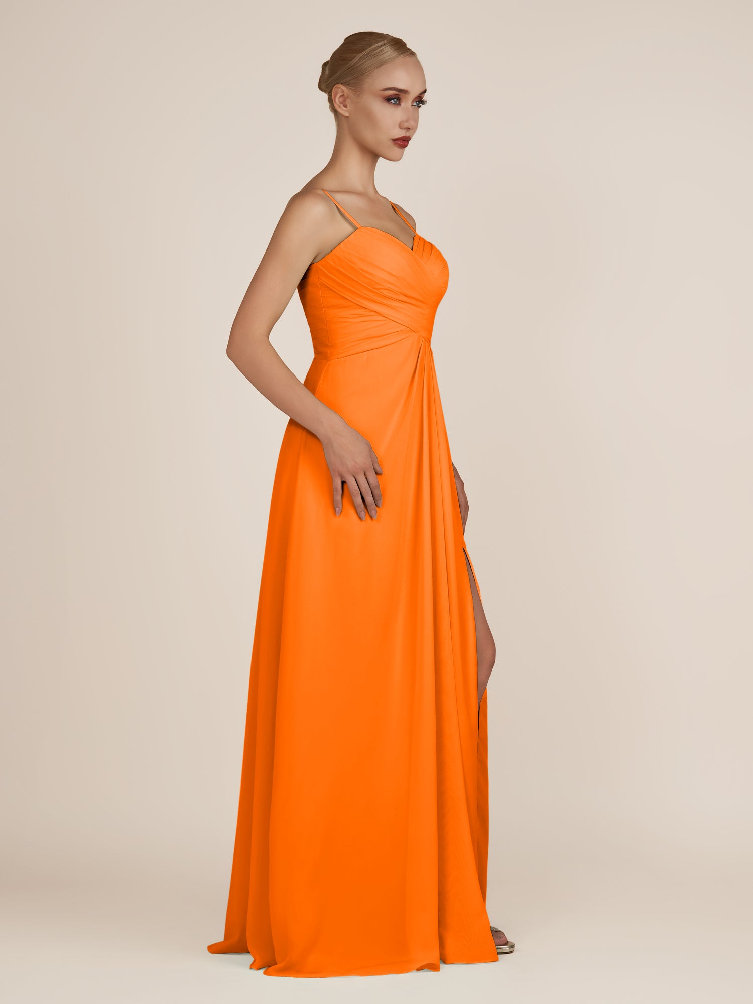 KissDress-Ysolina Cinnamon A Line Sweetheart Chiffon Pleated Long Bridesmaid Dress with Slit