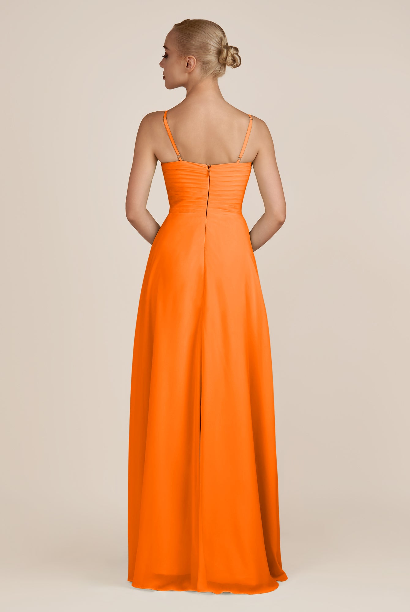 KissDress-Ysolina Cinnamon A Line Sweetheart Chiffon Pleated Long Bridesmaid Dress with Slit