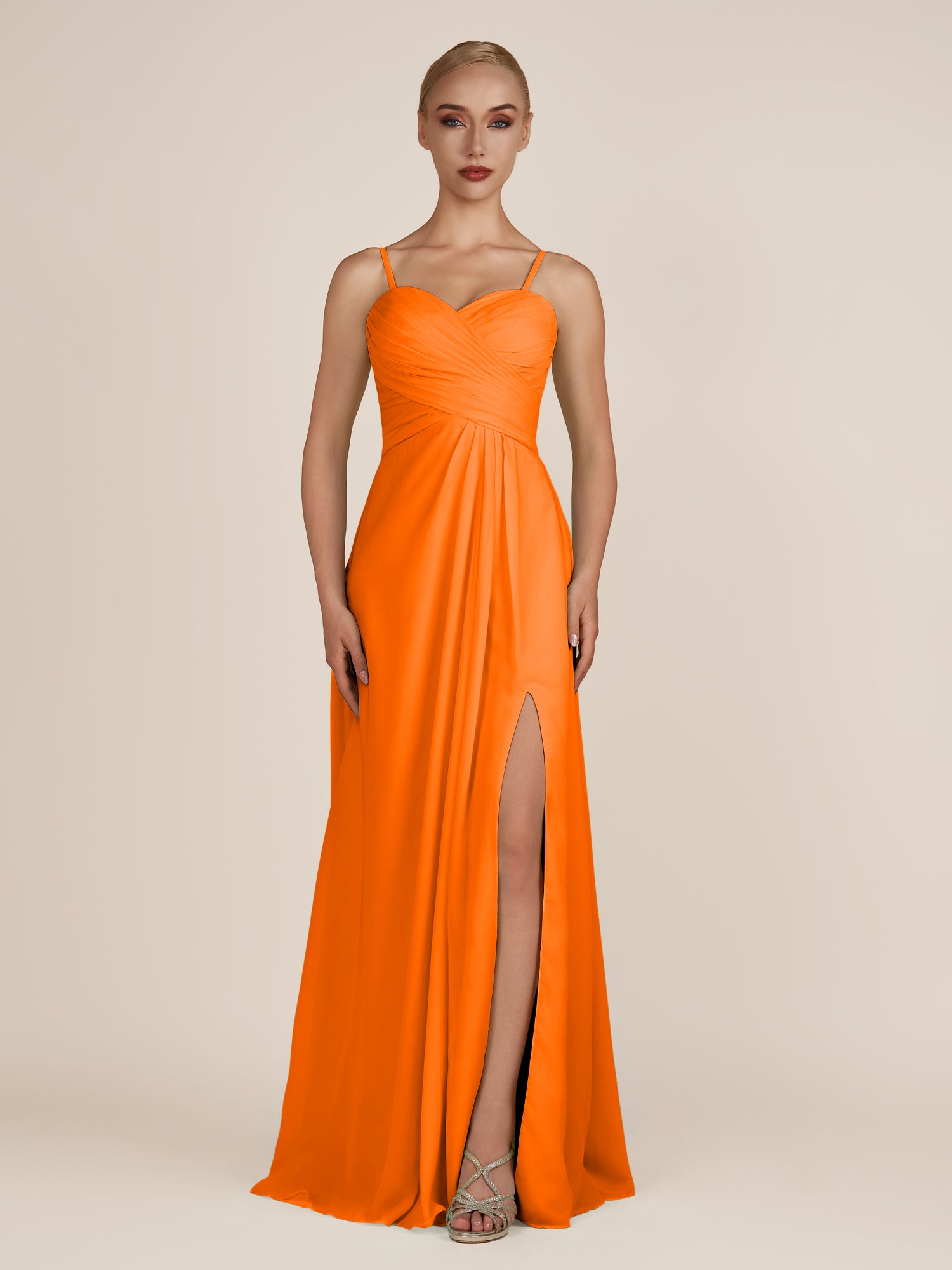 KissDress-Ysolina Cinnamon A Line Sweetheart Chiffon Pleated Long Bridesmaid Dress with Slit