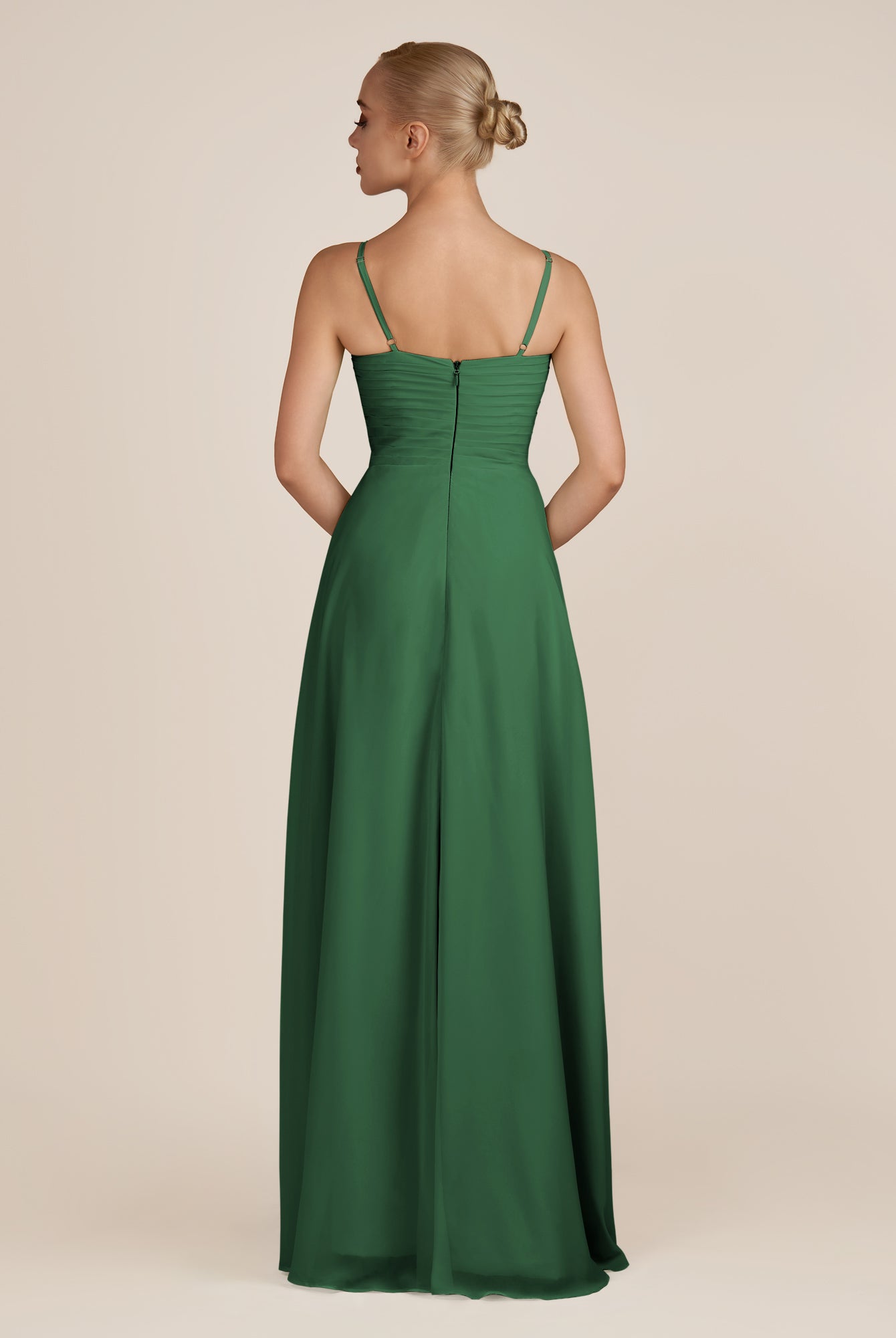 KissDress-Ysolina Dark Green A Line Sweetheart Chiffon Pleated Long Bridesmaid Dress with Slit