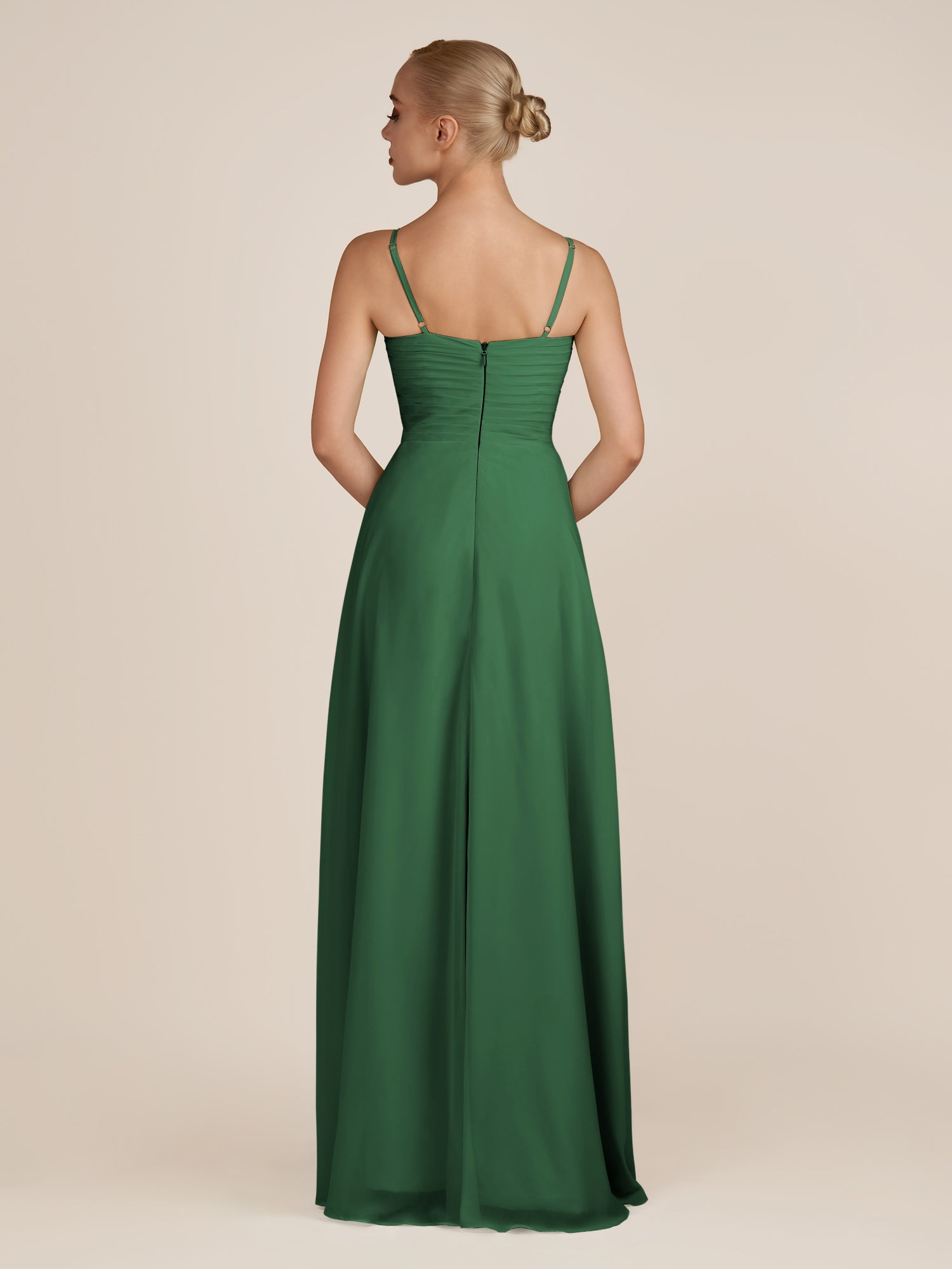 KissDress-Ysolina Dark Green A Line Sweetheart Chiffon Pleated Long Bridesmaid Dress with Slit
