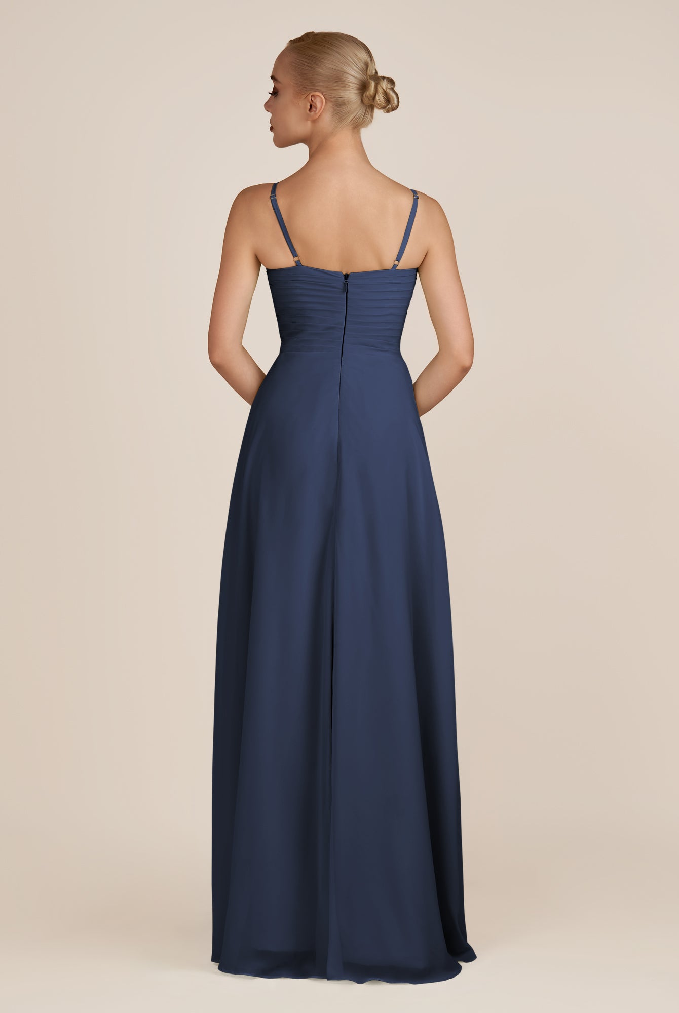 KissDress-Ysolina Dark Navy A Line Sweetheart Chiffon Pleated Long Bridesmaid Dress with Slit