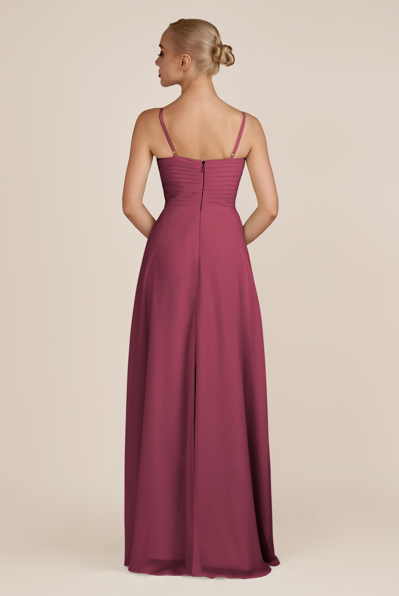 KissDress-Ysolina Desert Rose A Line Sweetheart Chiffon Pleated Long Bridesmaid Dress with Slit