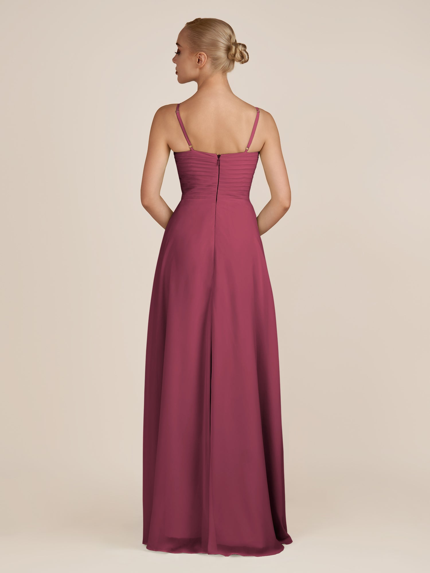 KissDress-Ysolina Desert Rose A Line Sweetheart Chiffon Pleated Long Bridesmaid Dress with Slit