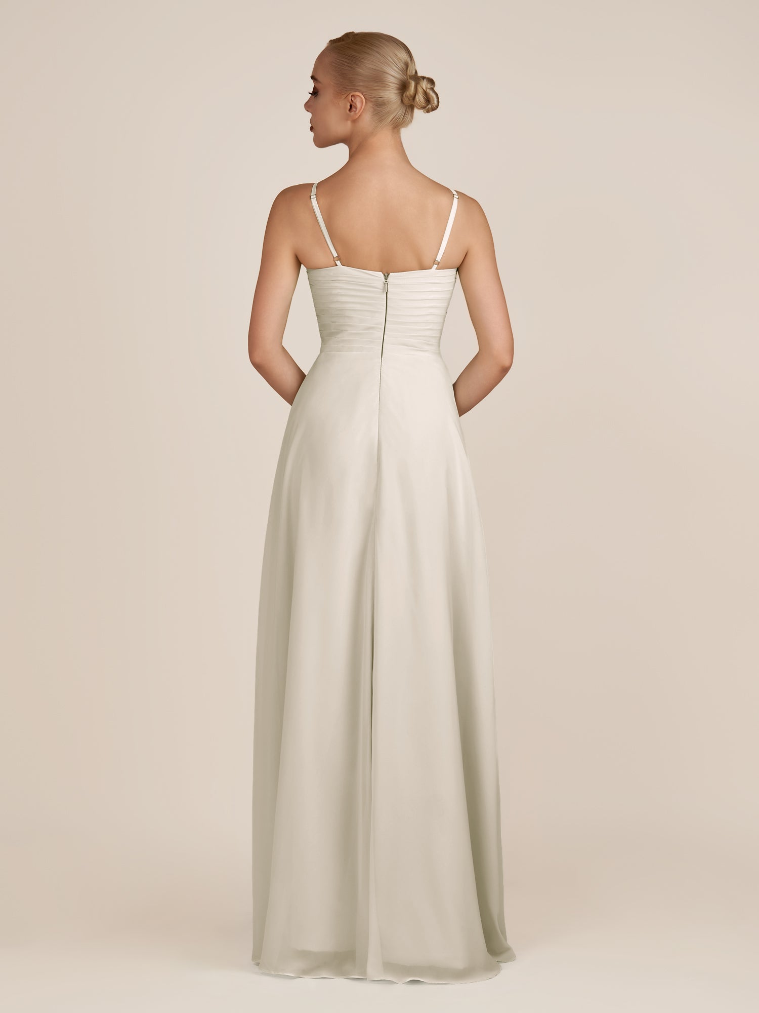 KissDress-Ysolina Dove Gray A Line Sweetheart Chiffon Pleated Long Bridesmaid Dress with Slit