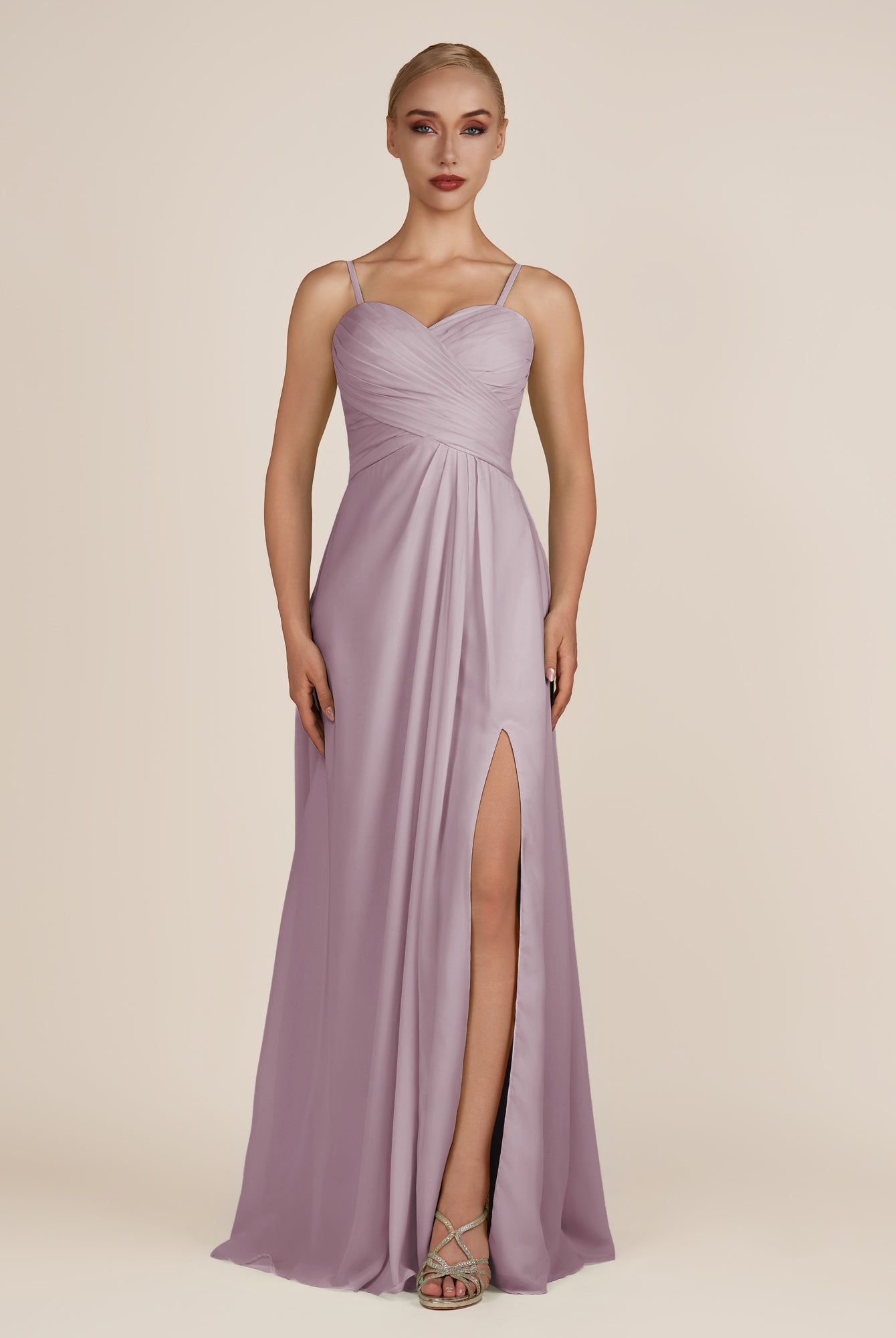 KissDress-Ysolina Dusk A Line Sweetheart Chiffon Pleated Long Bridesmaid Dress with Slit