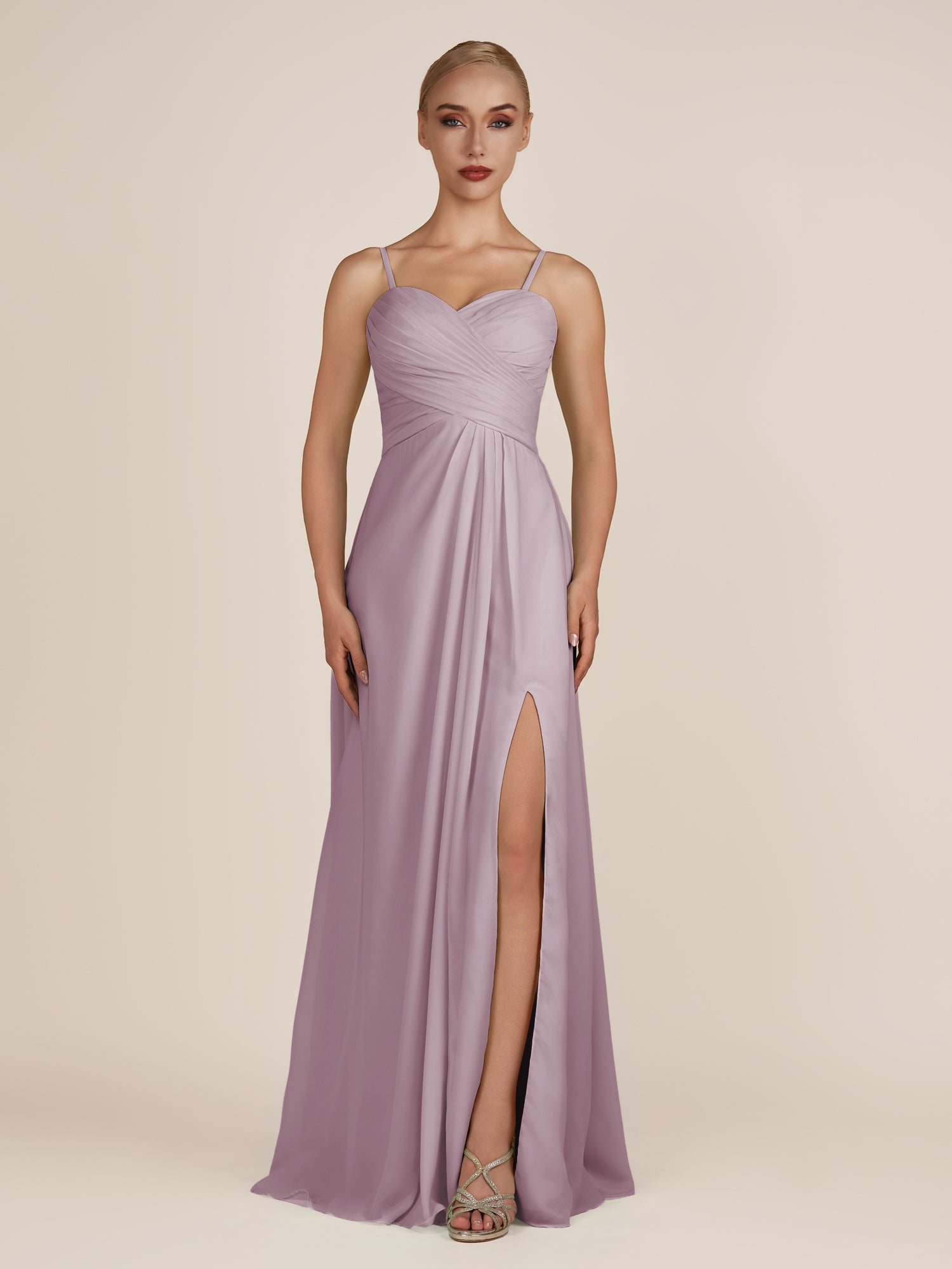 KissDress-Ysolina Dusk A Line Sweetheart Chiffon Pleated Long Bridesmaid Dress with Slit