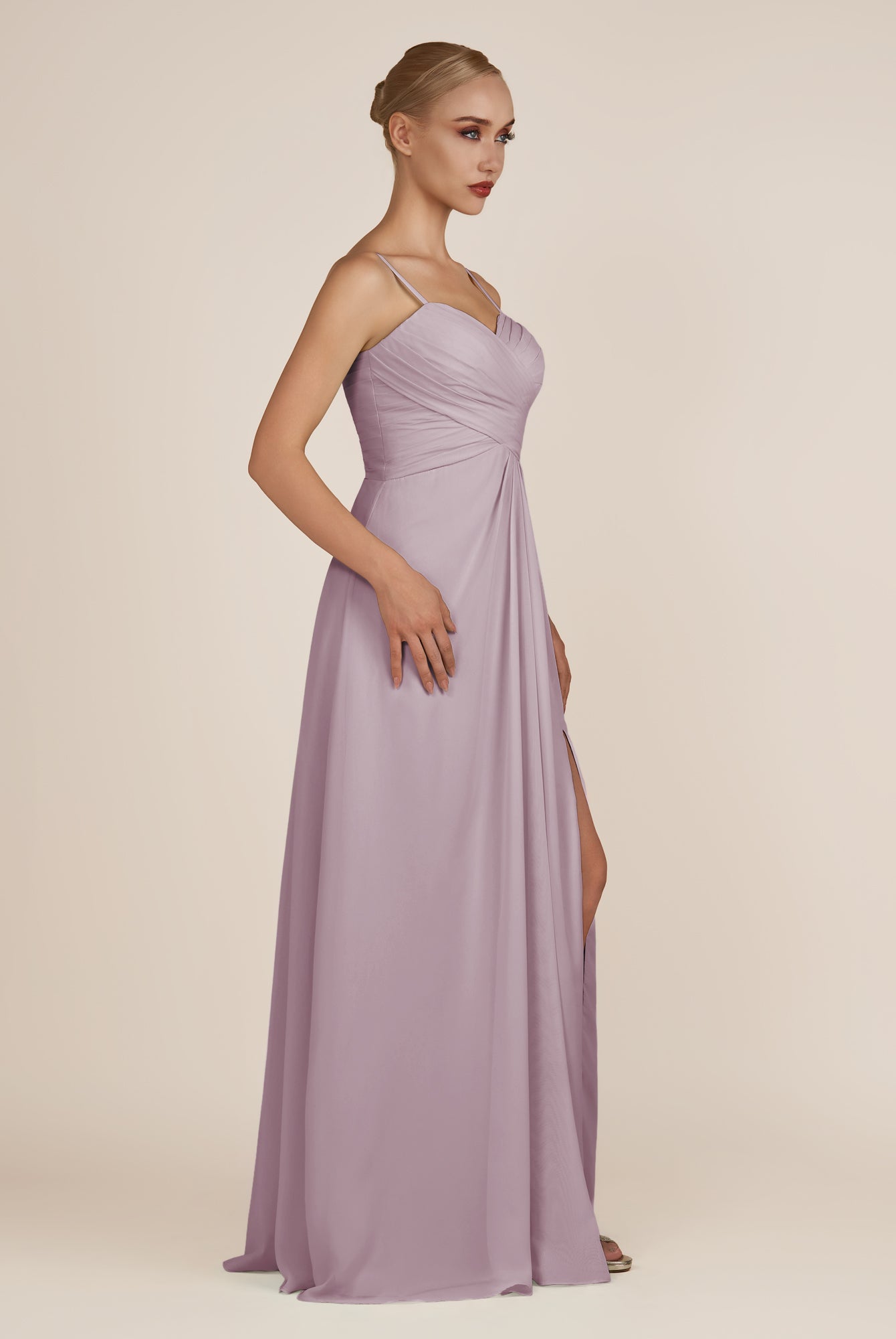 KissDress-Ysolina Dusk A Line Sweetheart Chiffon Pleated Long Bridesmaid Dress with Slit