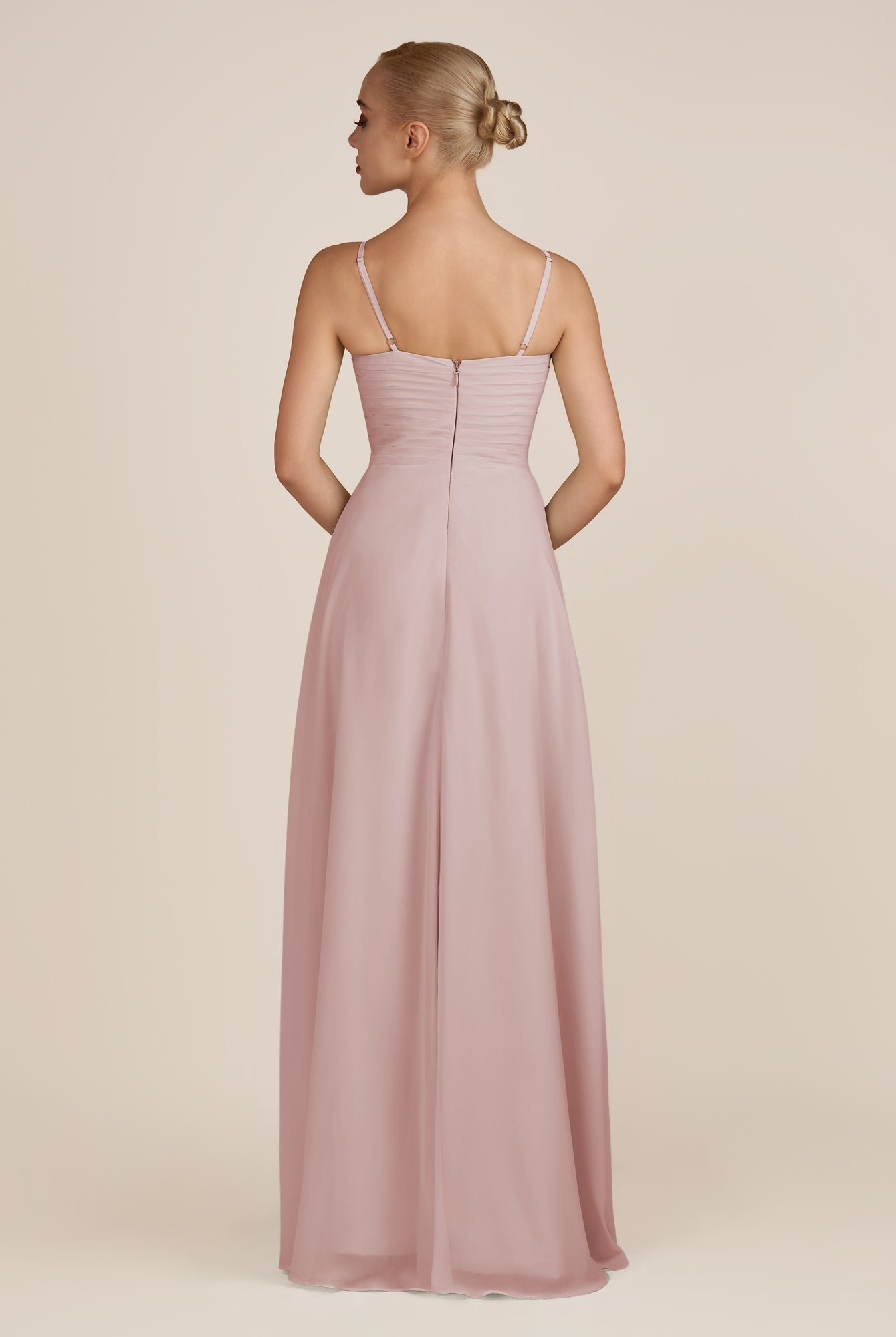 KissDress-Ysolina Dusty Rose A Line Sweetheart Chiffon Pleated Long Bridesmaid Dress with Slit