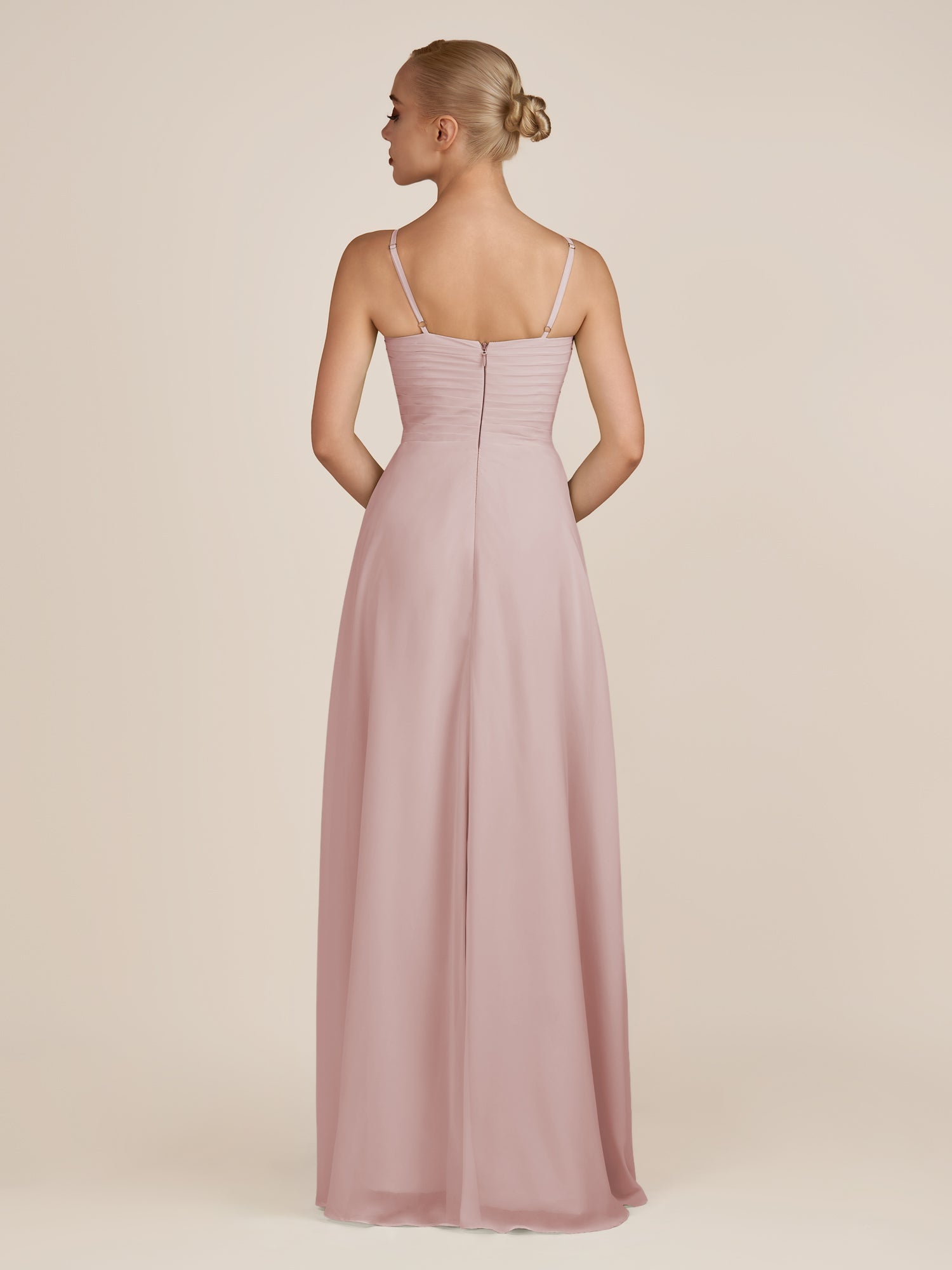 KissDress-Ysolina Dusty Rose A Line Sweetheart Chiffon Pleated Long Bridesmaid Dress with Slit