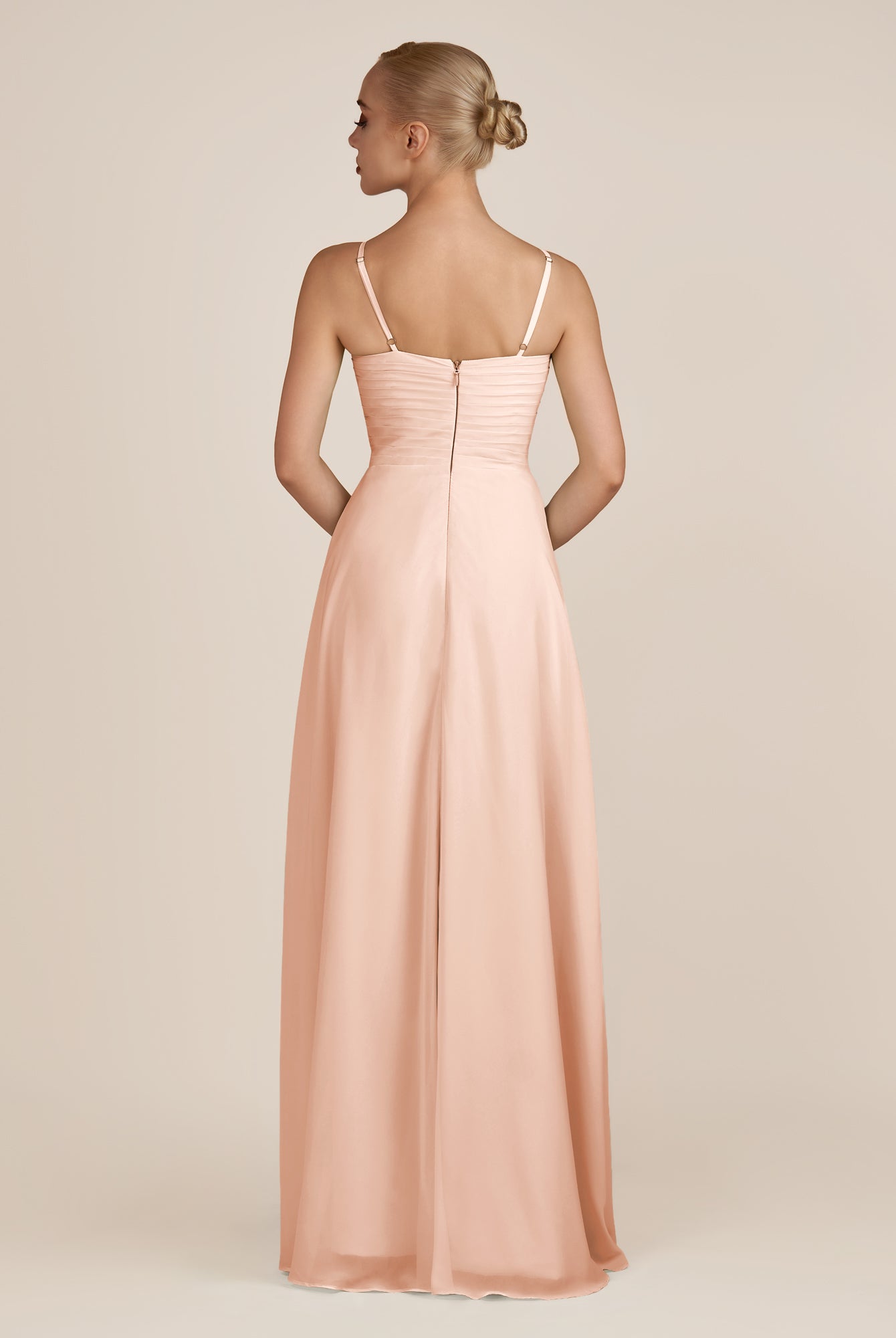 KissDress-Ysolina English Rose A Line Sweetheart Chiffon Pleated Long Bridesmaid Dress with Slit