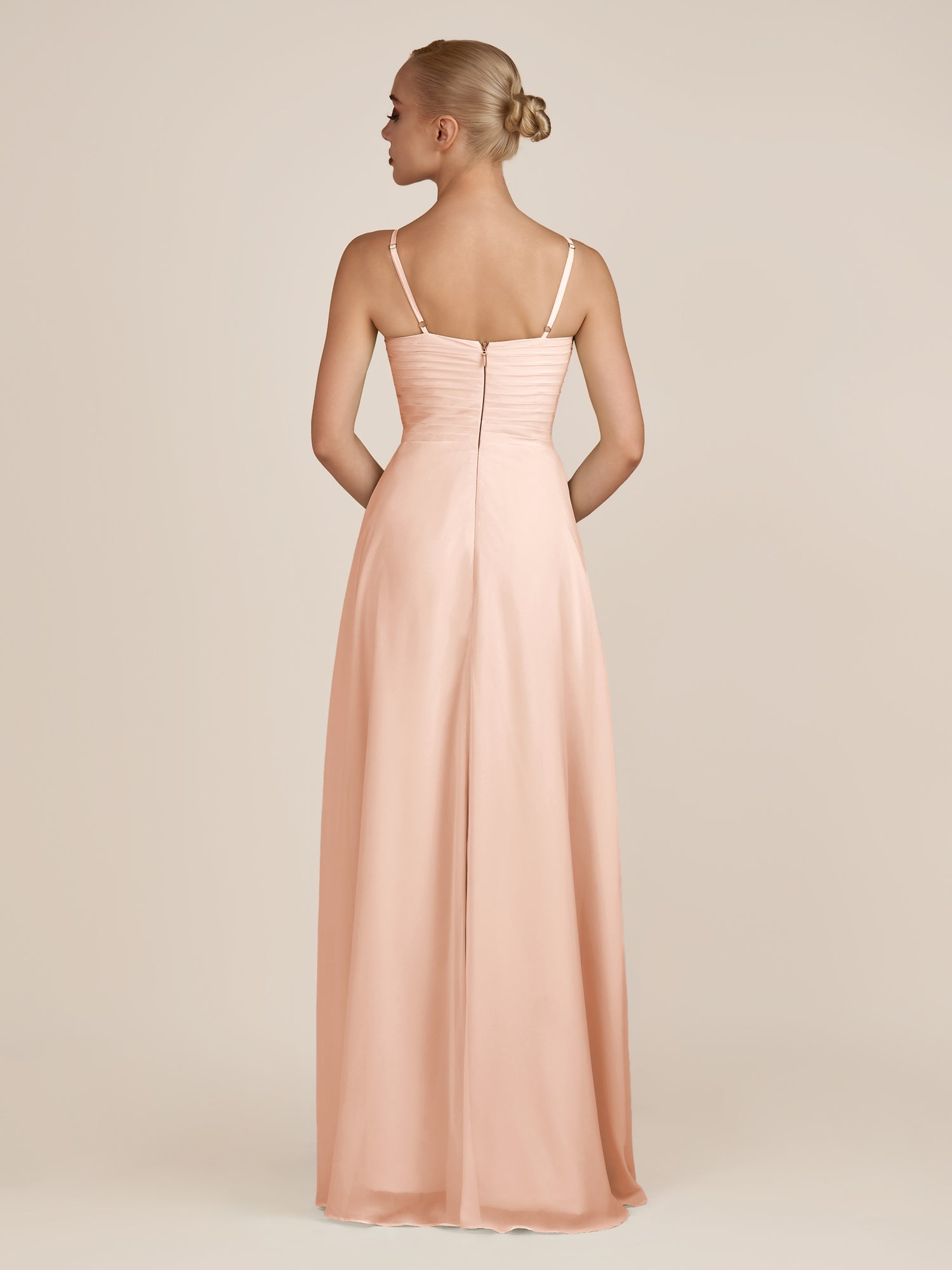 KissDress-Ysolina English Rose A Line Sweetheart Chiffon Pleated Long Bridesmaid Dress with Slit