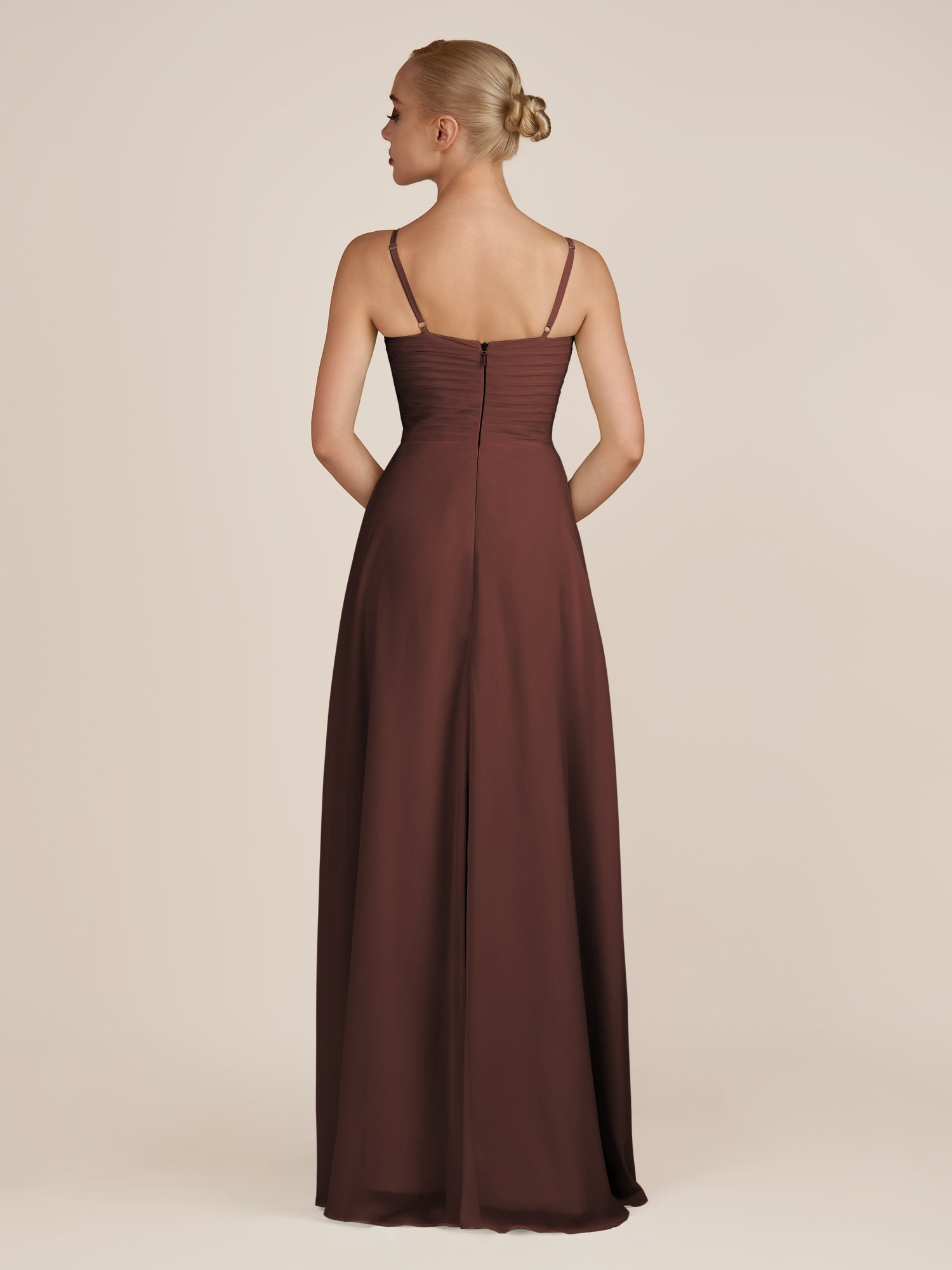 KissDress-Ysolina Espresso A Line Sweetheart Chiffon Pleated Long Bridesmaid Dress with Slit