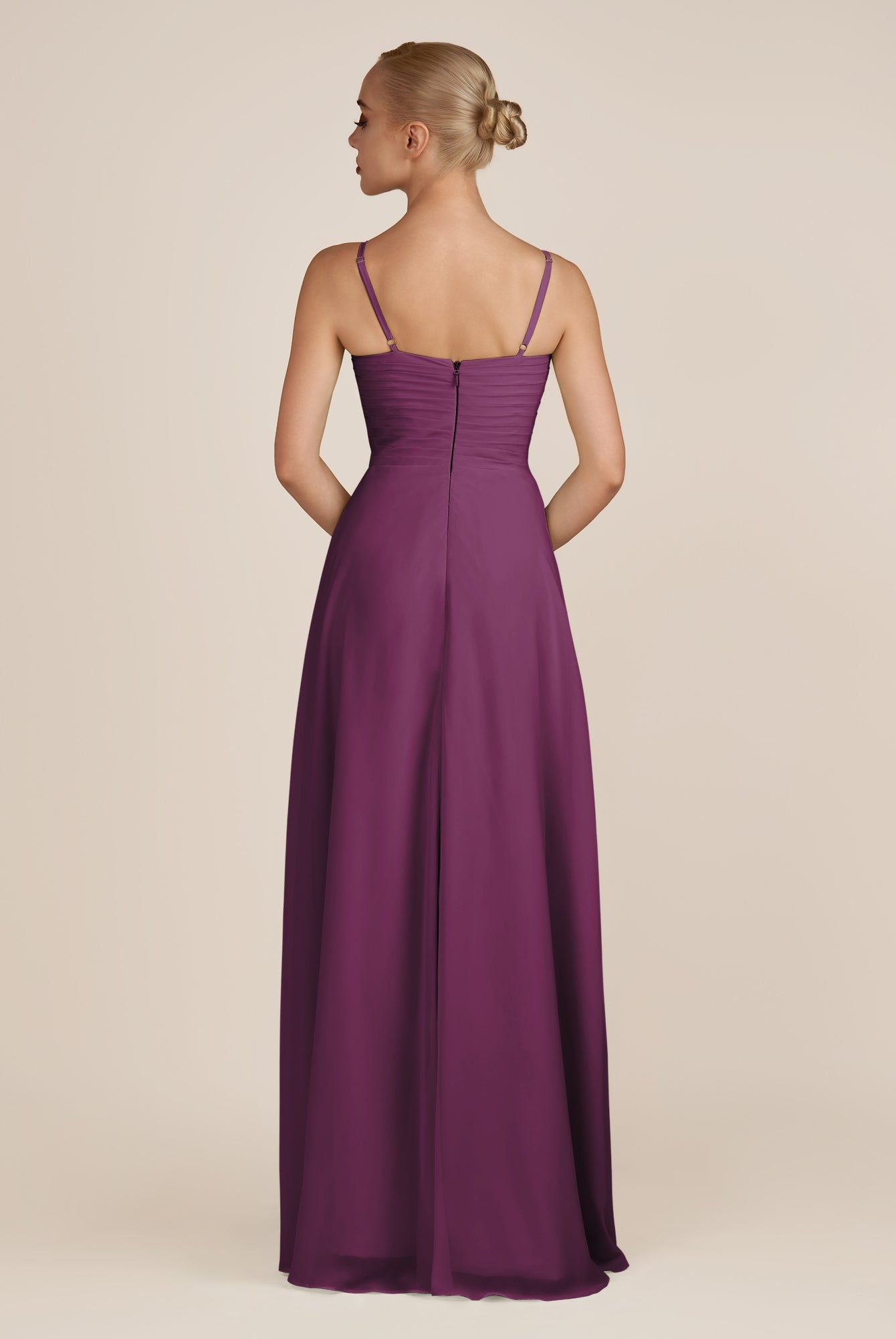 KissDress-Ysolina Fig A Line Sweetheart Chiffon Pleated Long Bridesmaid Dress with Slit