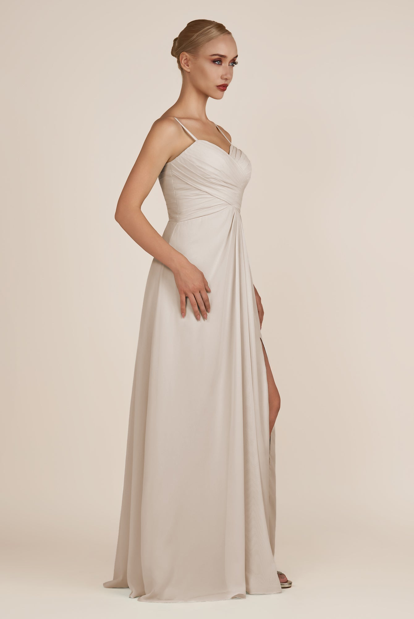 KissDress-Ysolina Frost A Line Sweetheart Chiffon Pleated Long Bridesmaid Dress with Slit