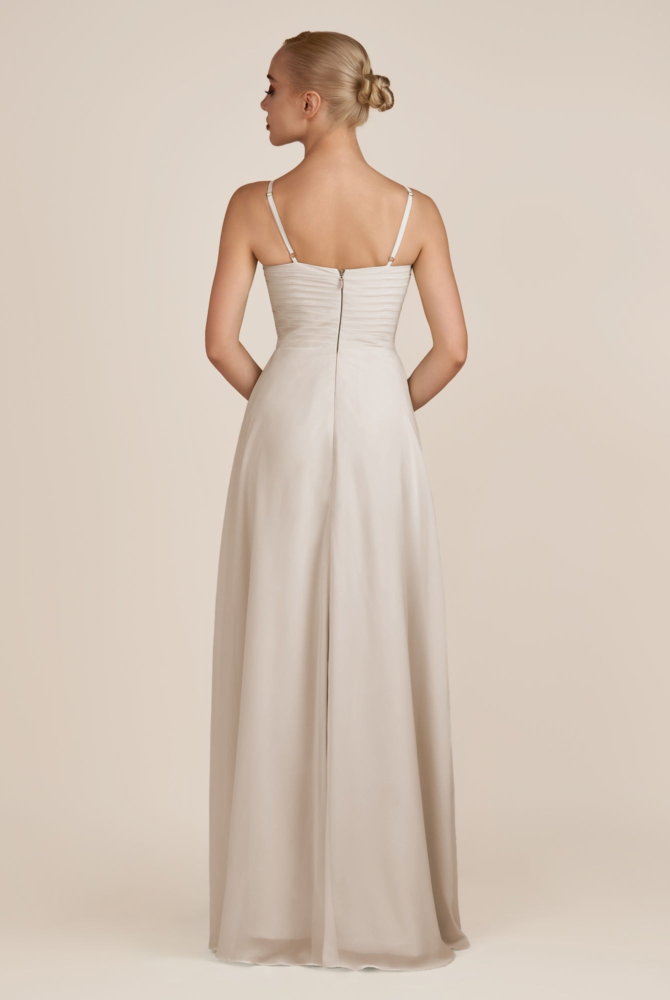KissDress-Ysolina Frost A Line Sweetheart Chiffon Pleated Long Bridesmaid Dress with Slit