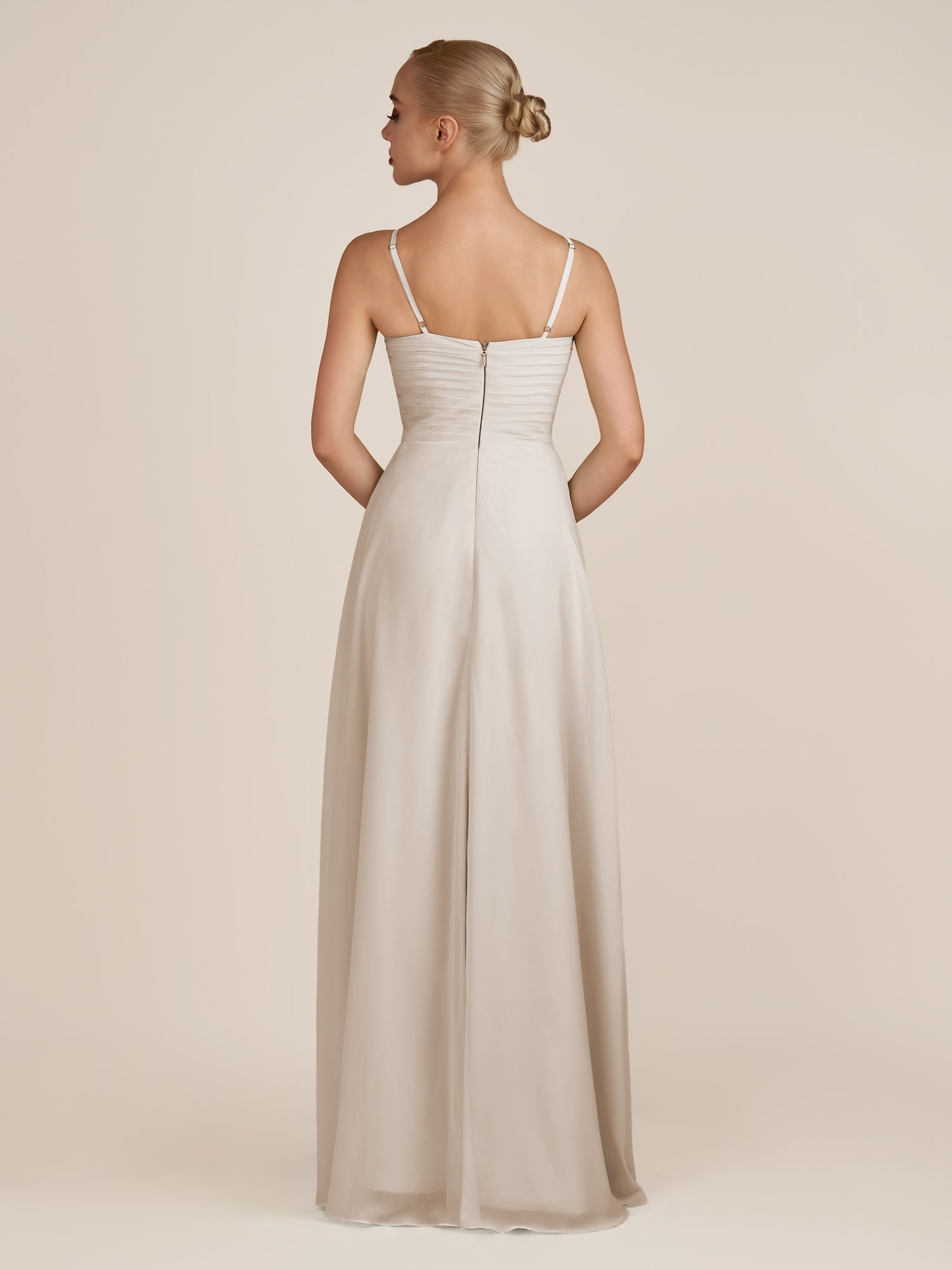 KissDress-Ysolina Frost A Line Sweetheart Chiffon Pleated Long Bridesmaid Dress with Slit