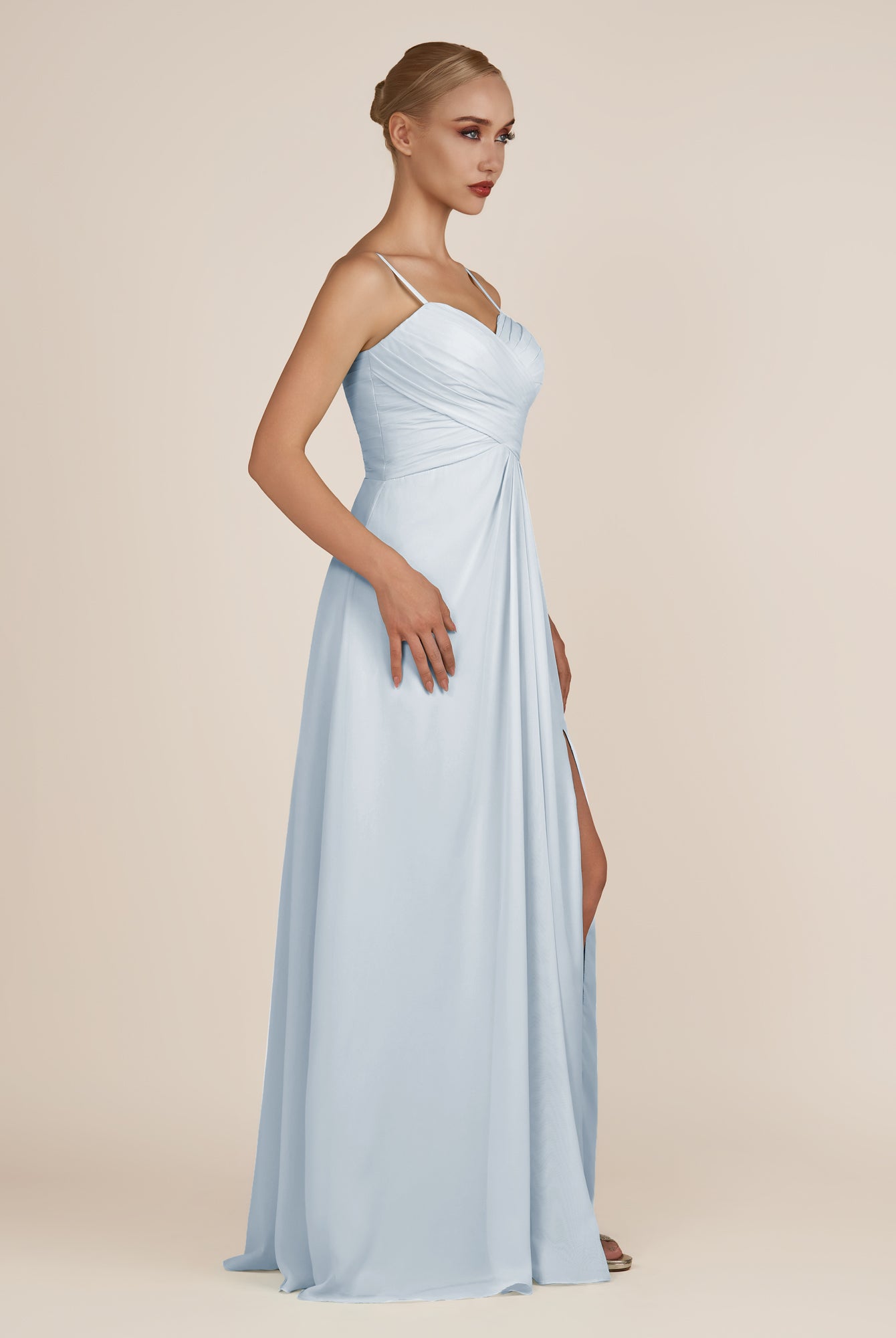 KissDress-Ysolina Ice A Line Sweetheart Chiffon Pleated Long Bridesmaid Dress with Slit