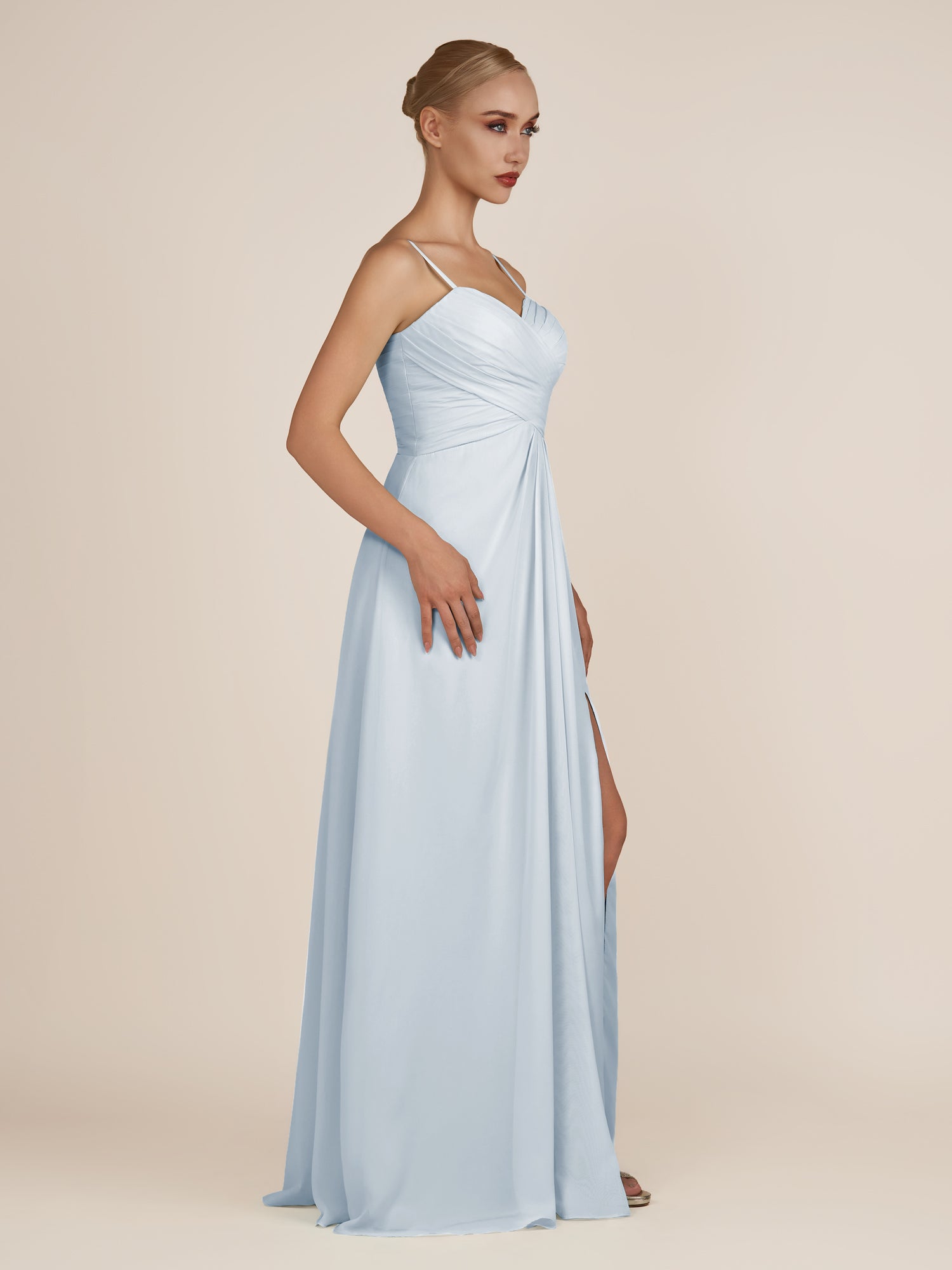 KissDress-Ysolina Ice A Line Sweetheart Chiffon Pleated Long Bridesmaid Dress with Slit