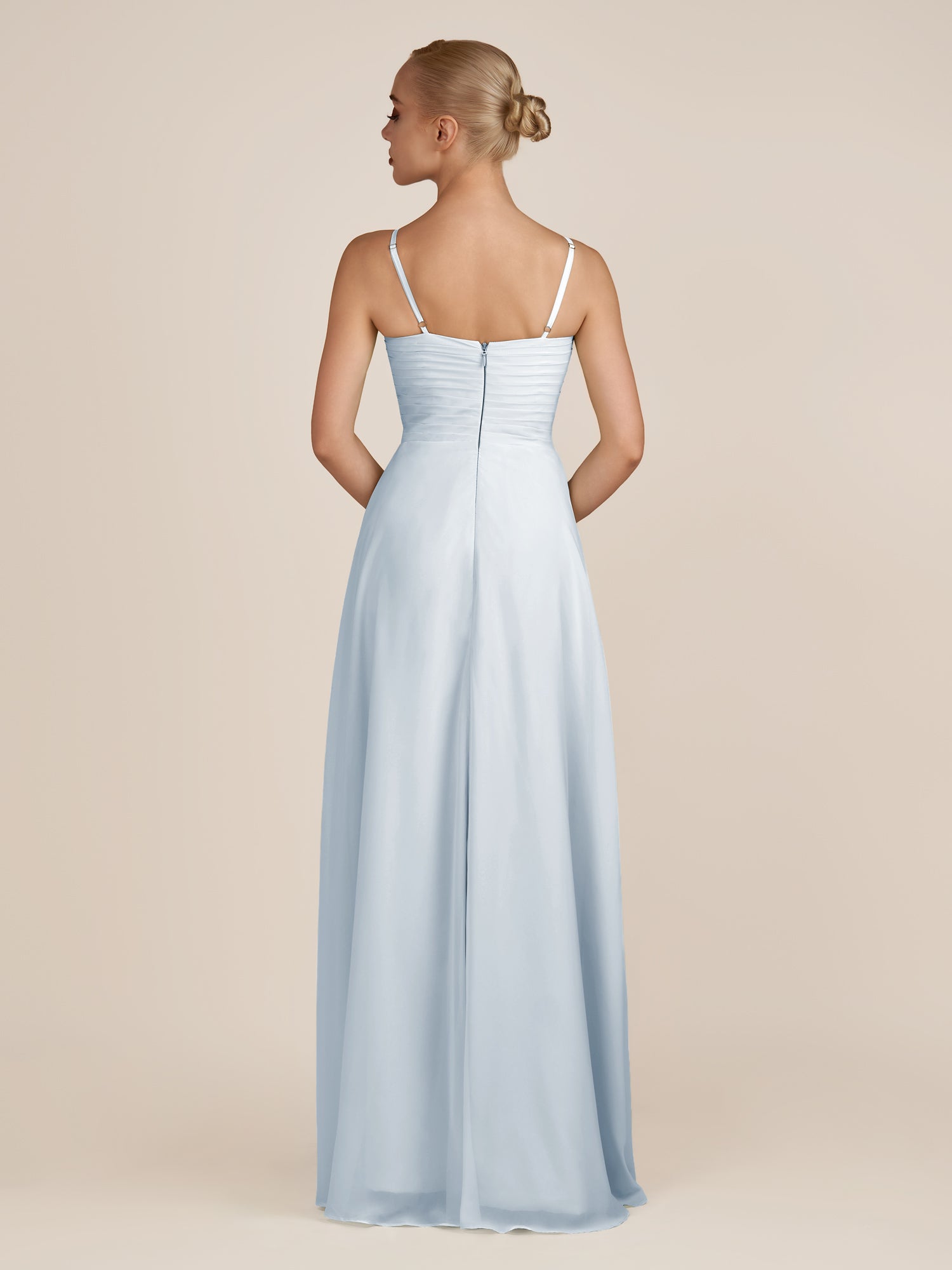 KissDress-Ysolina Ice A Line Sweetheart Chiffon Pleated Long Bridesmaid Dress with Slit